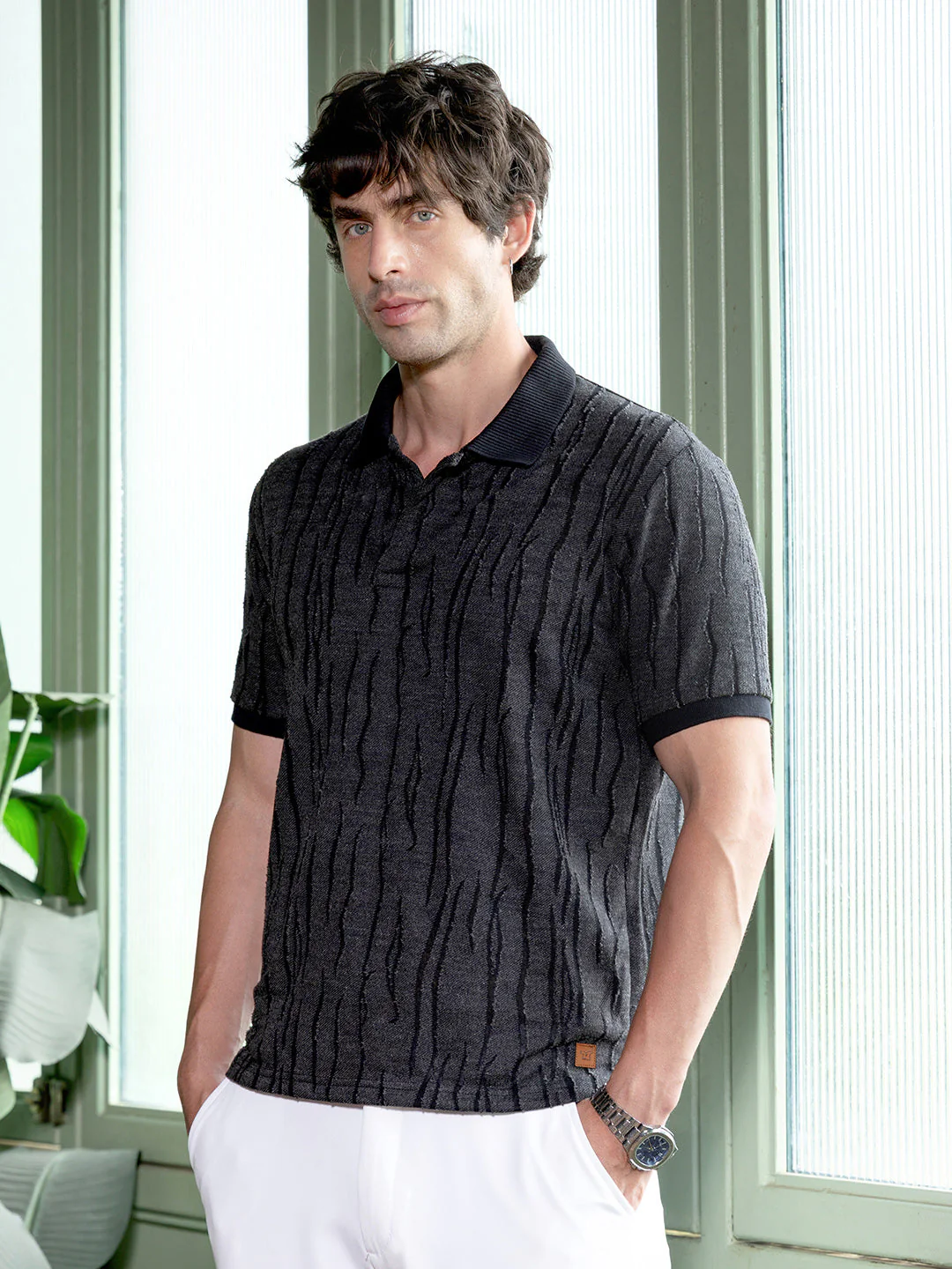 Crevice-Jacquard Polo T-Shirt - Image 3