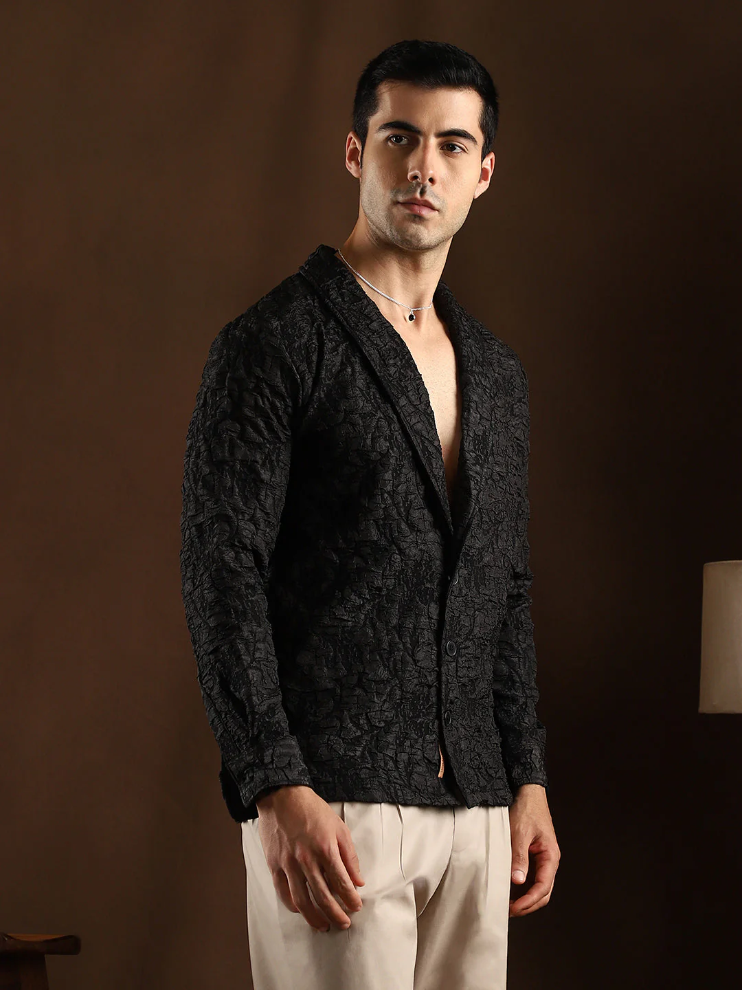 Crushed Shawl Collar Oversized Shirt - Image 3