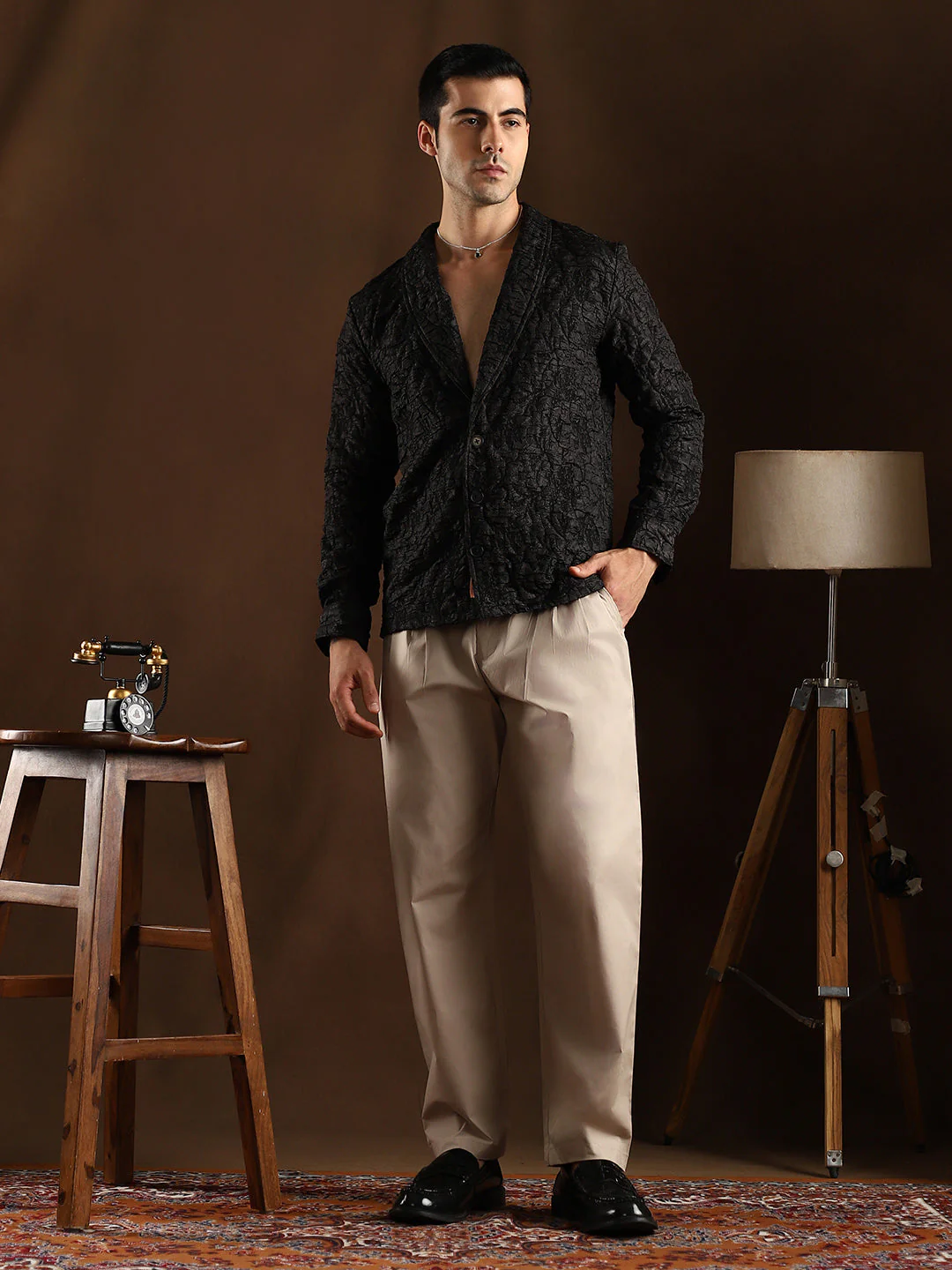Crushed Shawl Collar Oversized Shirt - Image 5