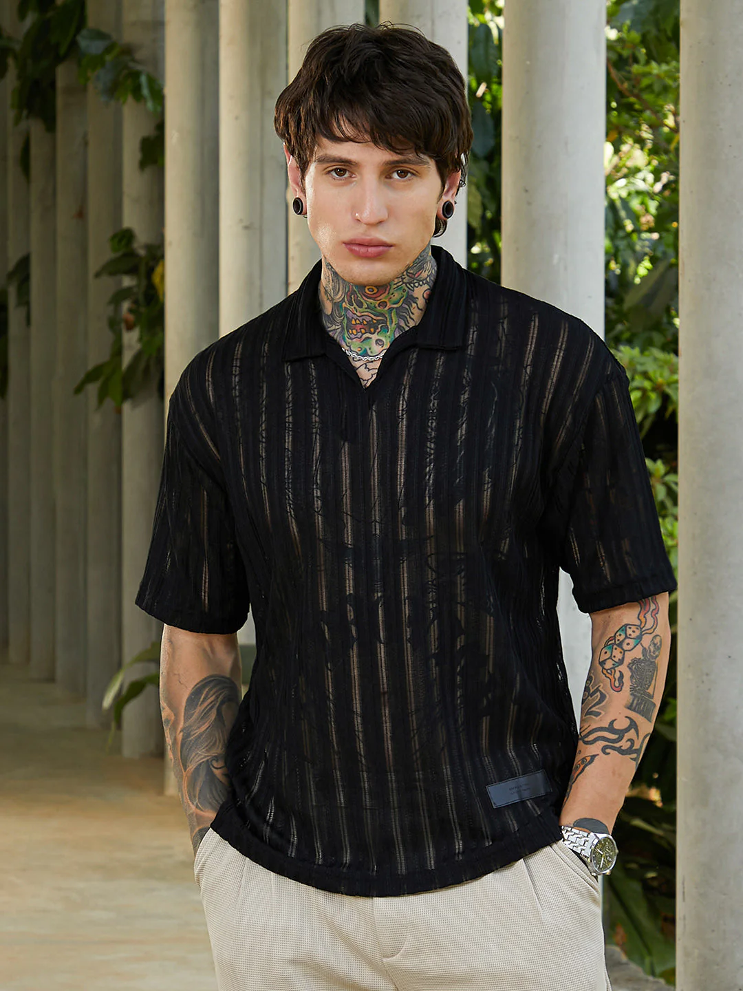 Duo-Striped Relaxed Polo T-Shirt - Image 2