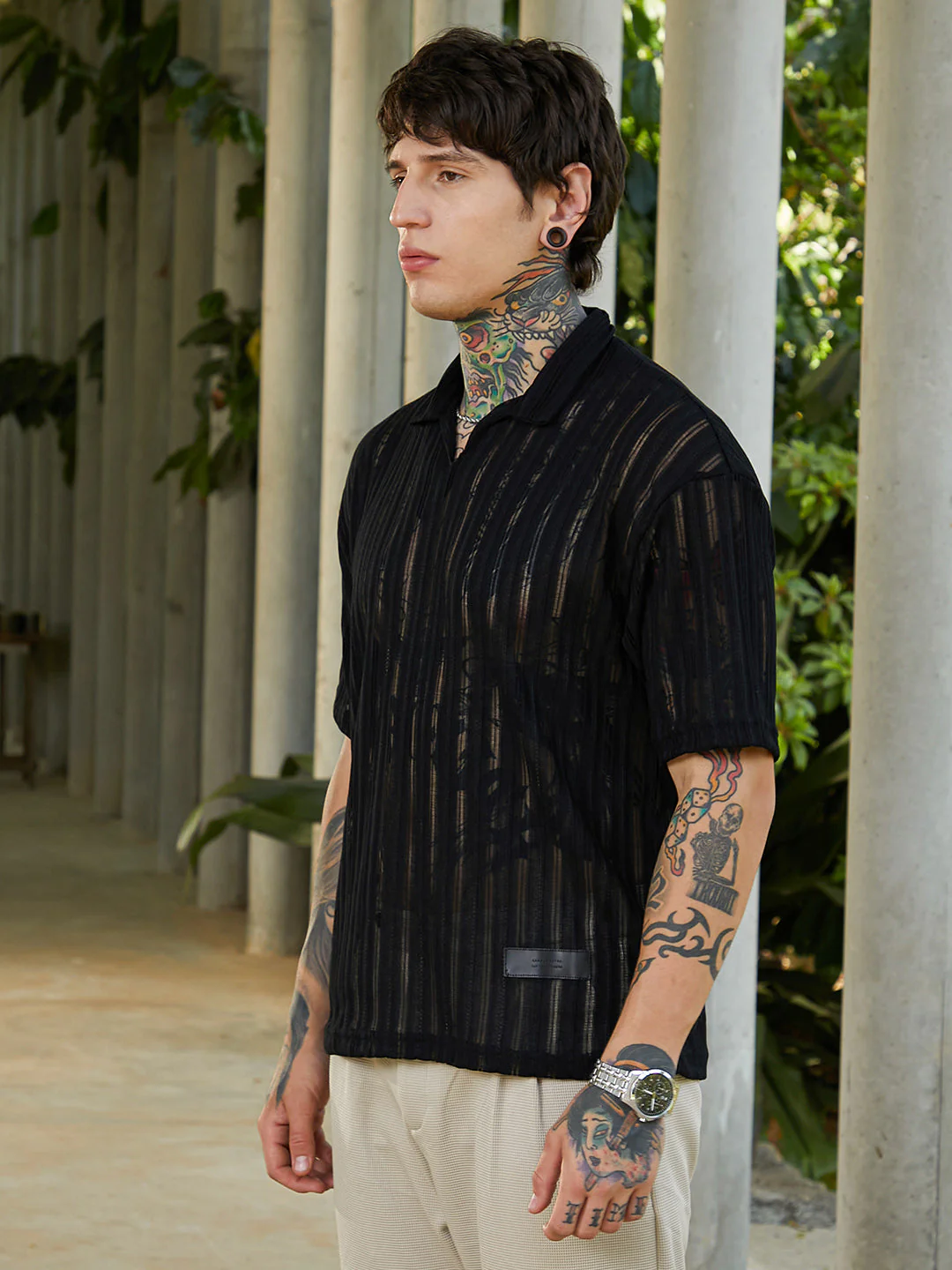 Duo-Striped Relaxed Polo T-Shirt - Image 3