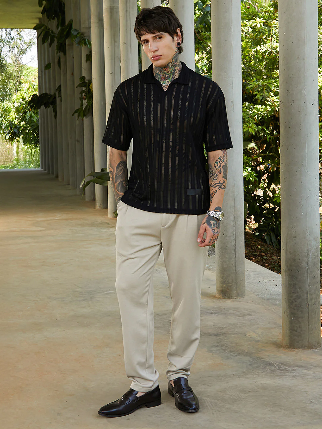 Duo-Striped Relaxed Polo T-Shirt - Image 5