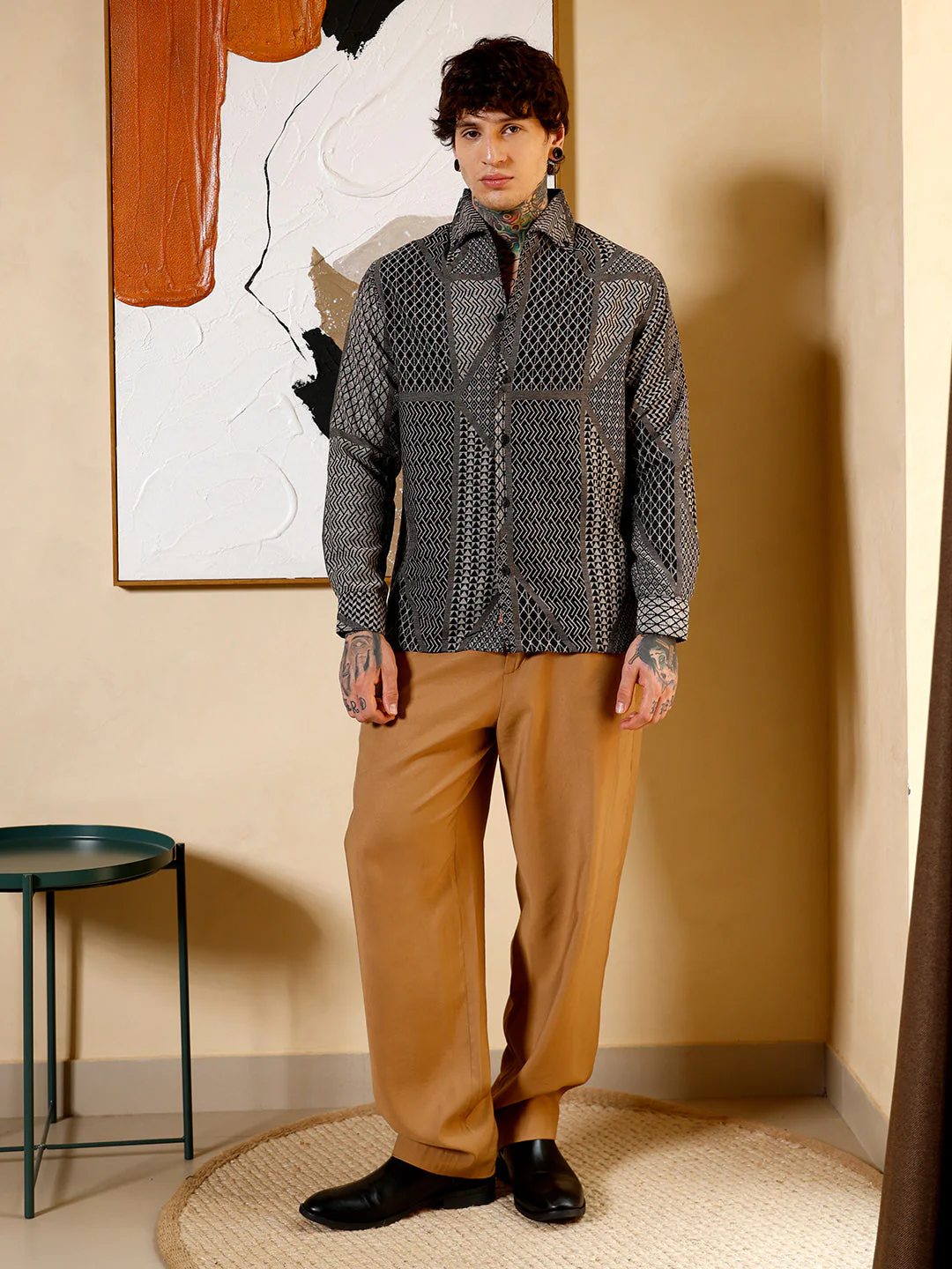 Geometric-Blocks Jacquard Shirt - Image 5