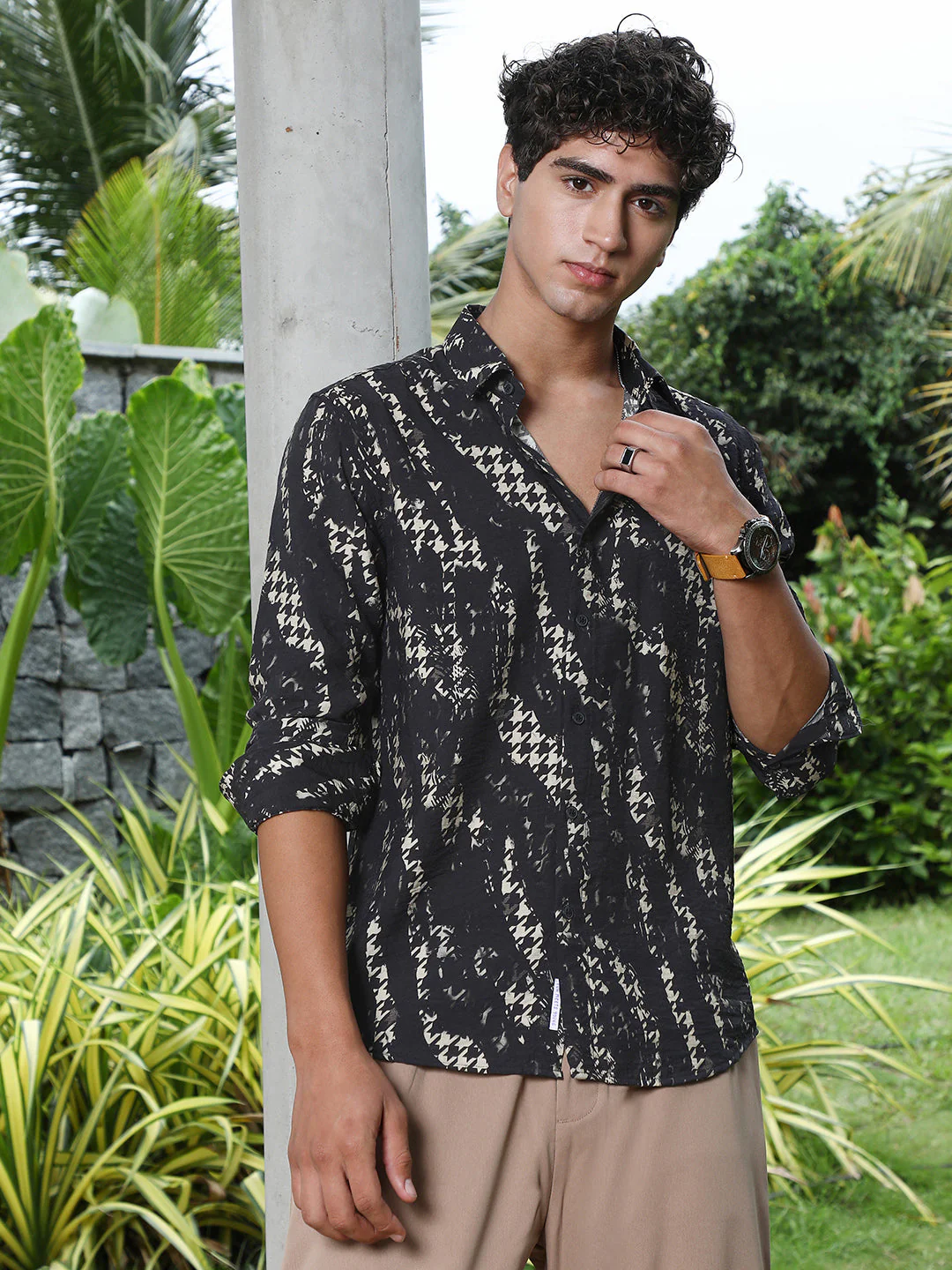 Grazed-Houndstooth Imprint Shirt - Image 2