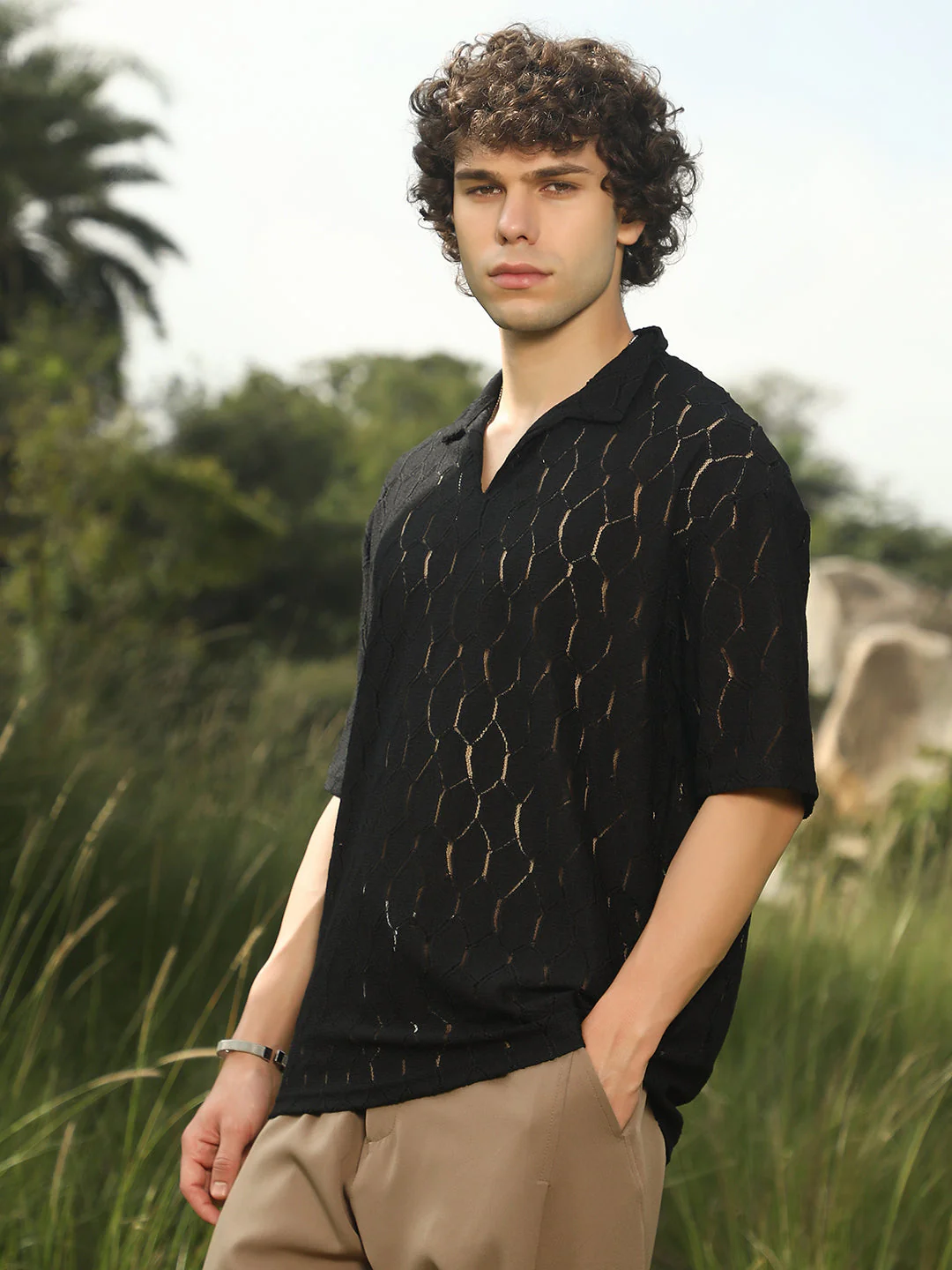 Honeycomb-Knit Polo T-Shirt - Image 3
