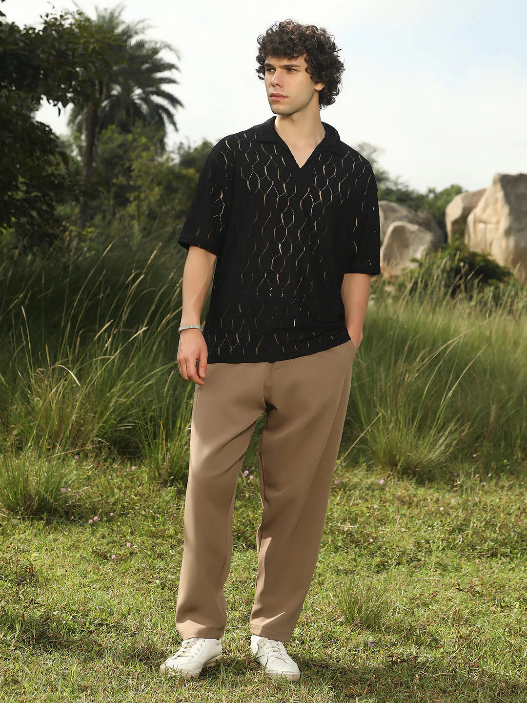 Honeycomb-Knit Polo T-Shirt - Image 5