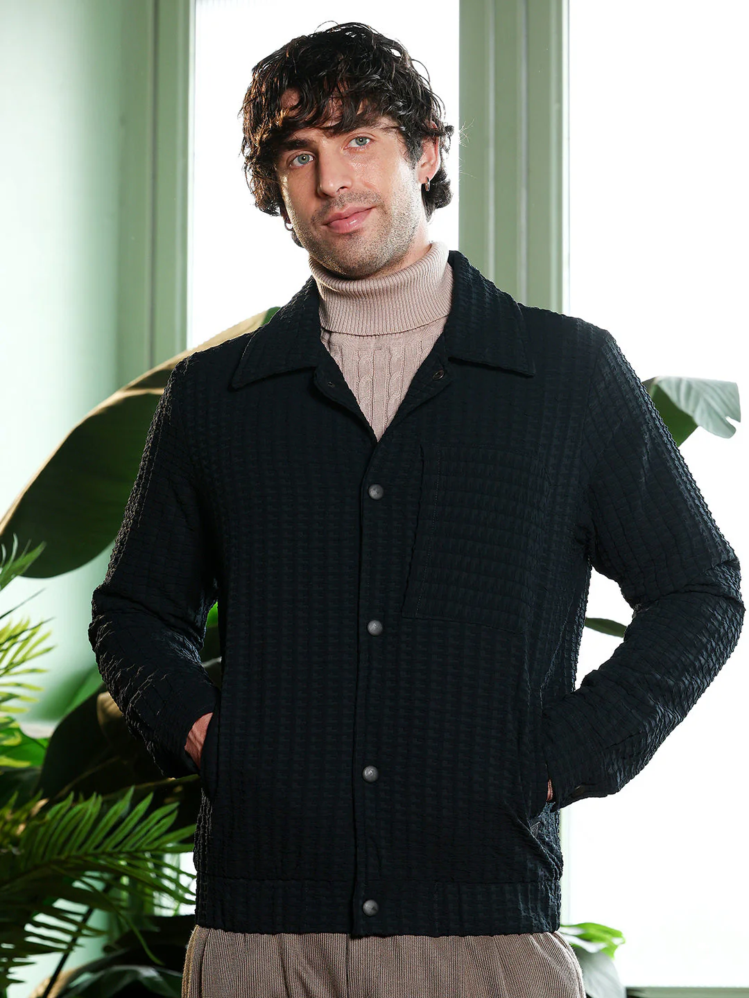 Houndstooth-Tactile Utility Bomber Jacket - Image 2