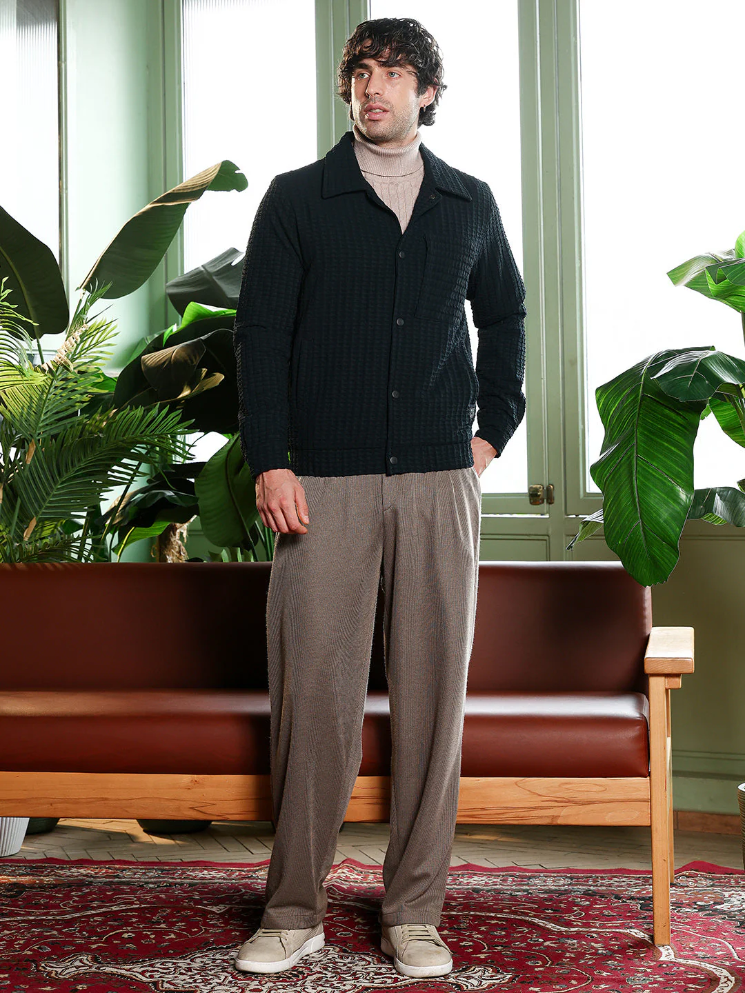 Houndstooth-Tactile Utility Bomber Jacket - Image 5