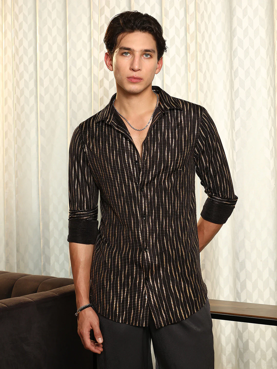 Metallic-Tendril Pleated Shirt - Image 2