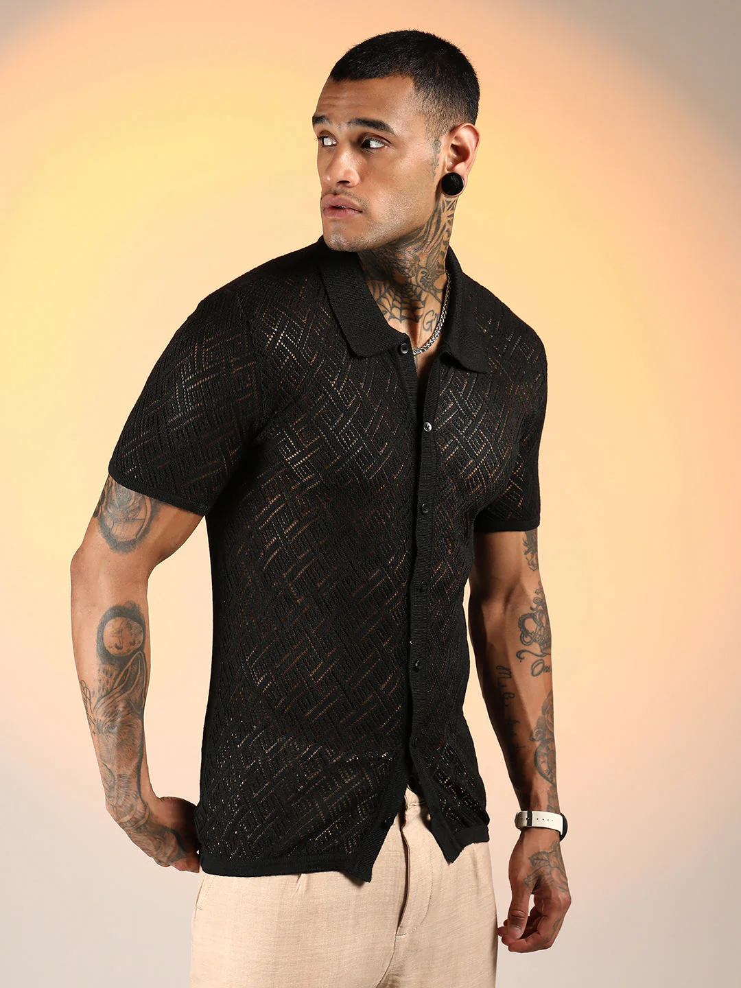 Overlap-Textured Knit Shirt - Image 3