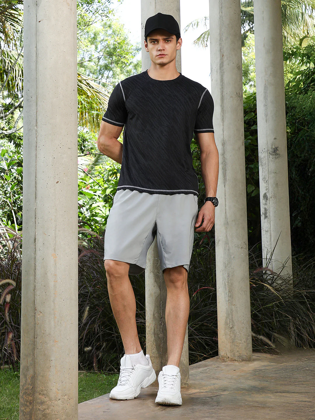 Onyx Black Plash-Imprint Activewear T-Shirt - Image 6