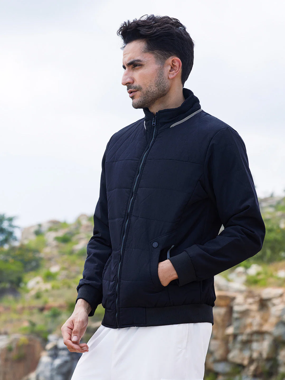 Quited Bomber Jacket With Ribbed Hem - Image 3