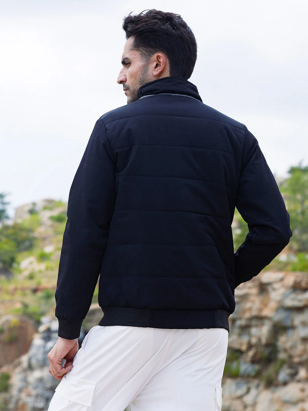 Quited Bomber Jacket With Ribbed Hem - Image 4