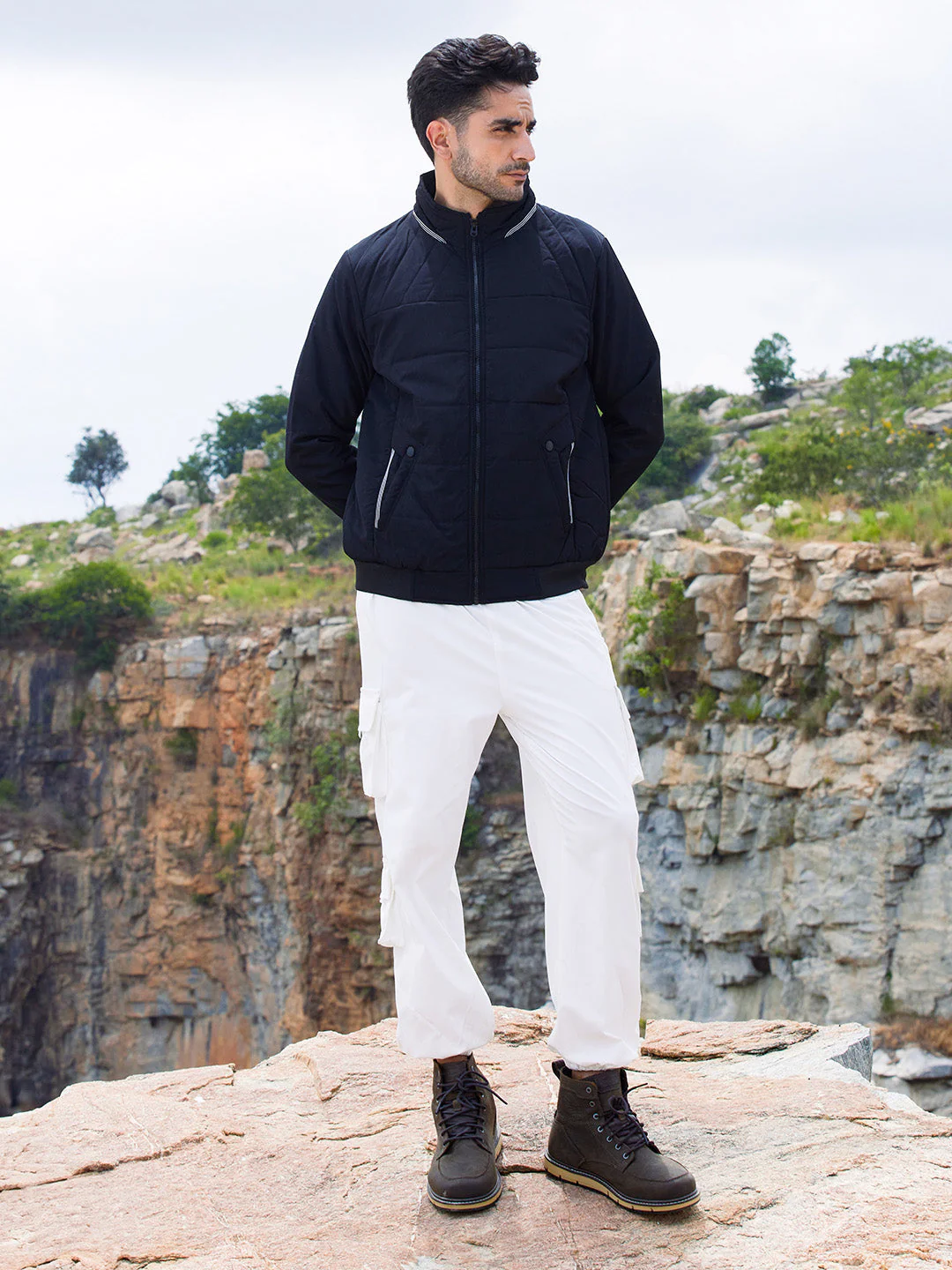 Quited Bomber Jacket With Ribbed Hem - Image 5