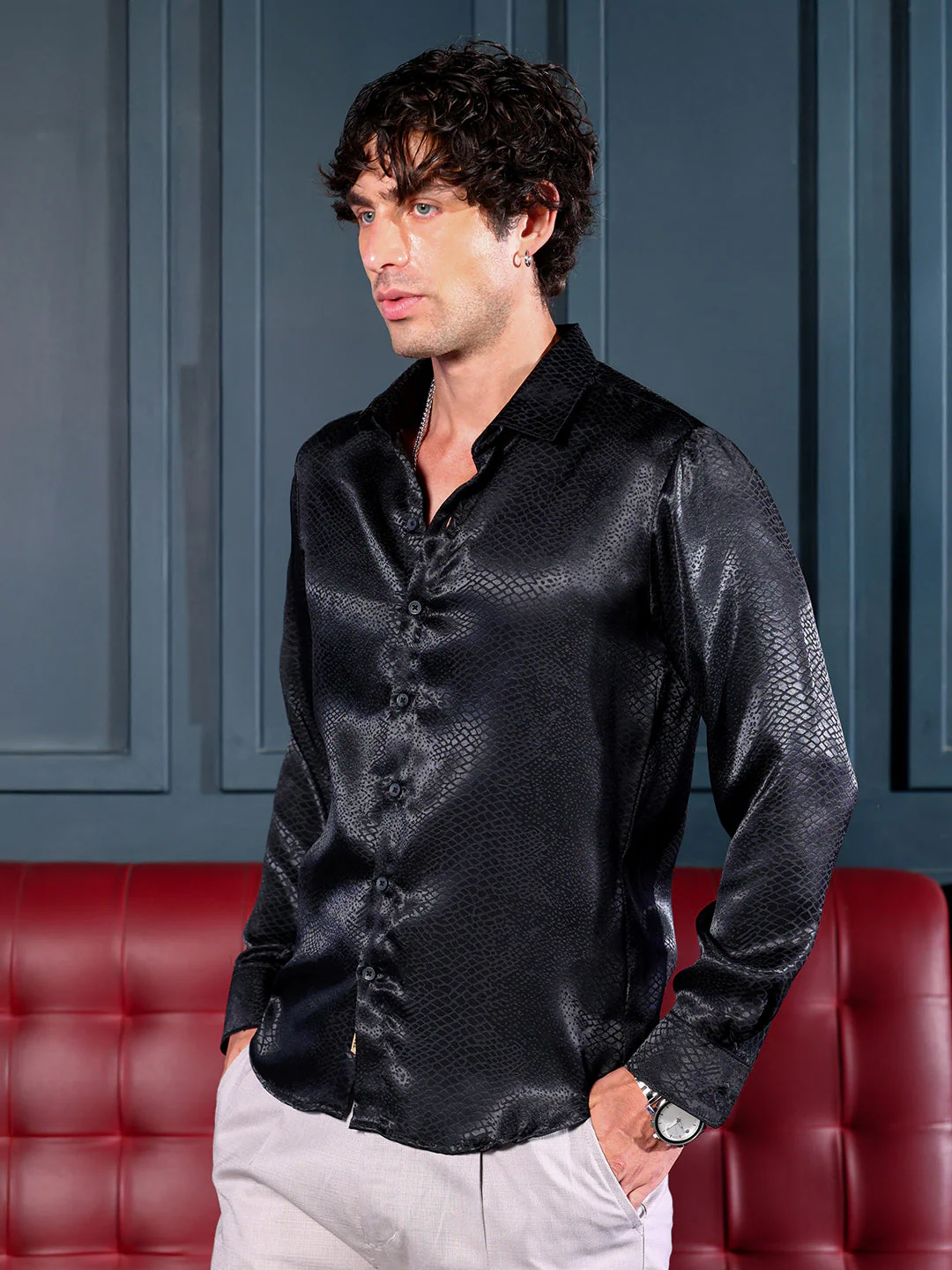 Reptilia Satin-Jacquard Shirt - Image 3