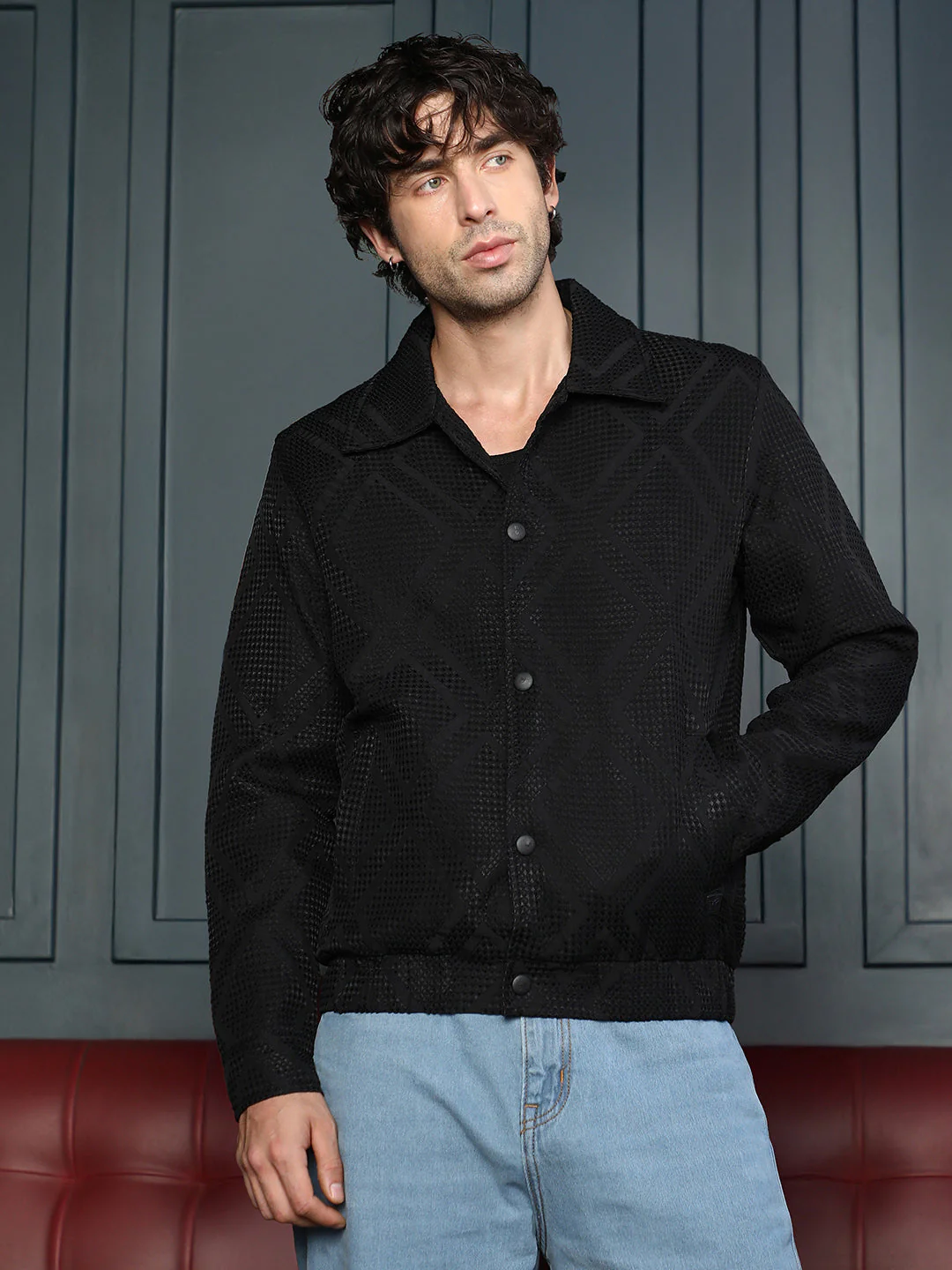 Rhombus-Jacquard Bomber Jacket - Image 2