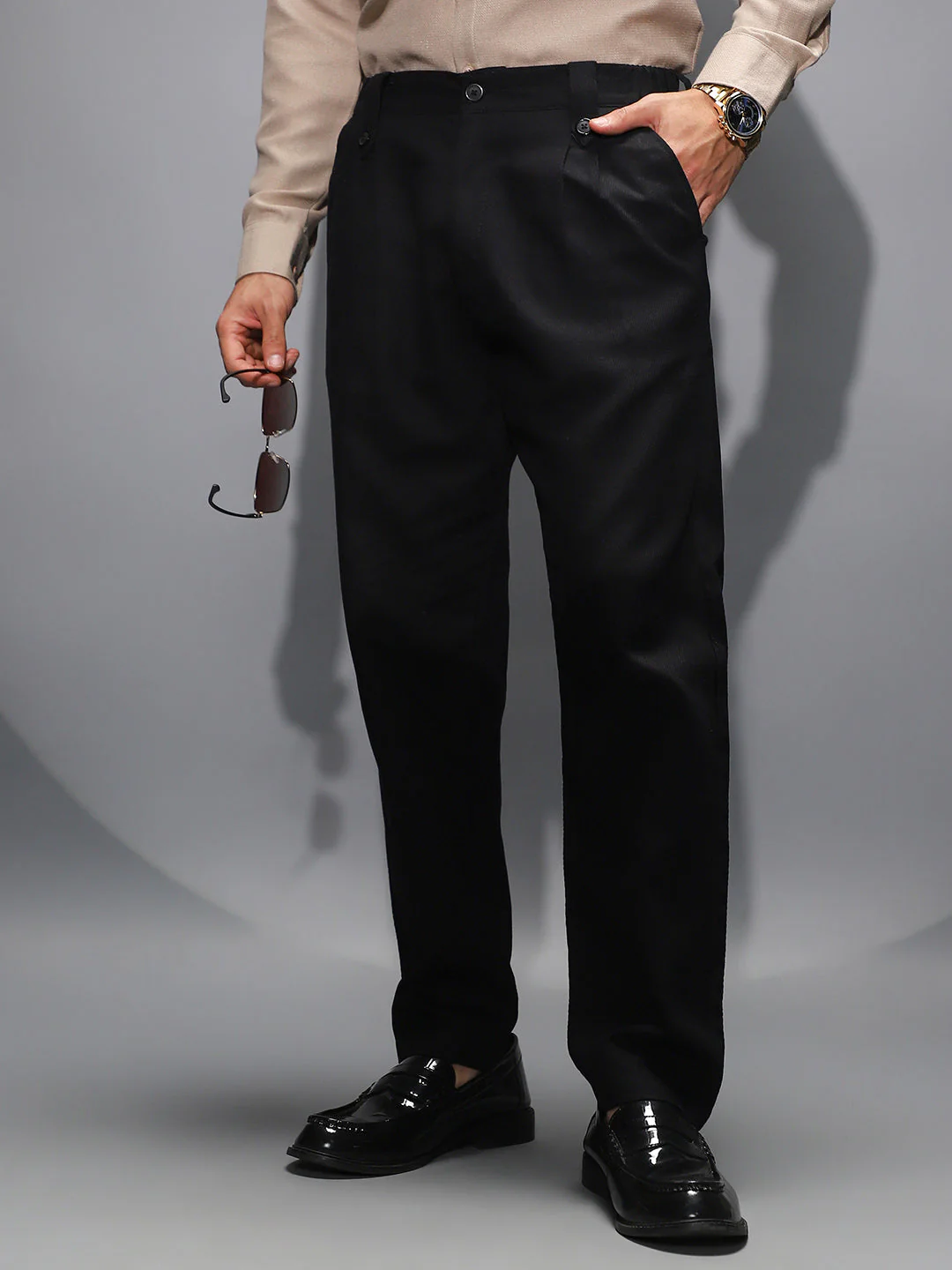 Ribbed-Pleated Chino Trousers