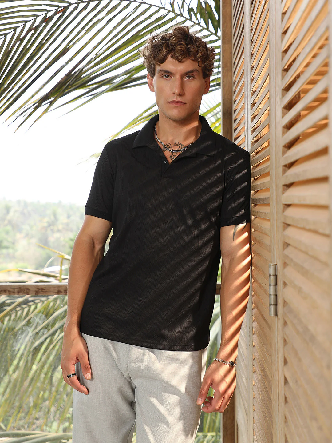 Ribbed -Tactile Polo T-Shirt - Image 2