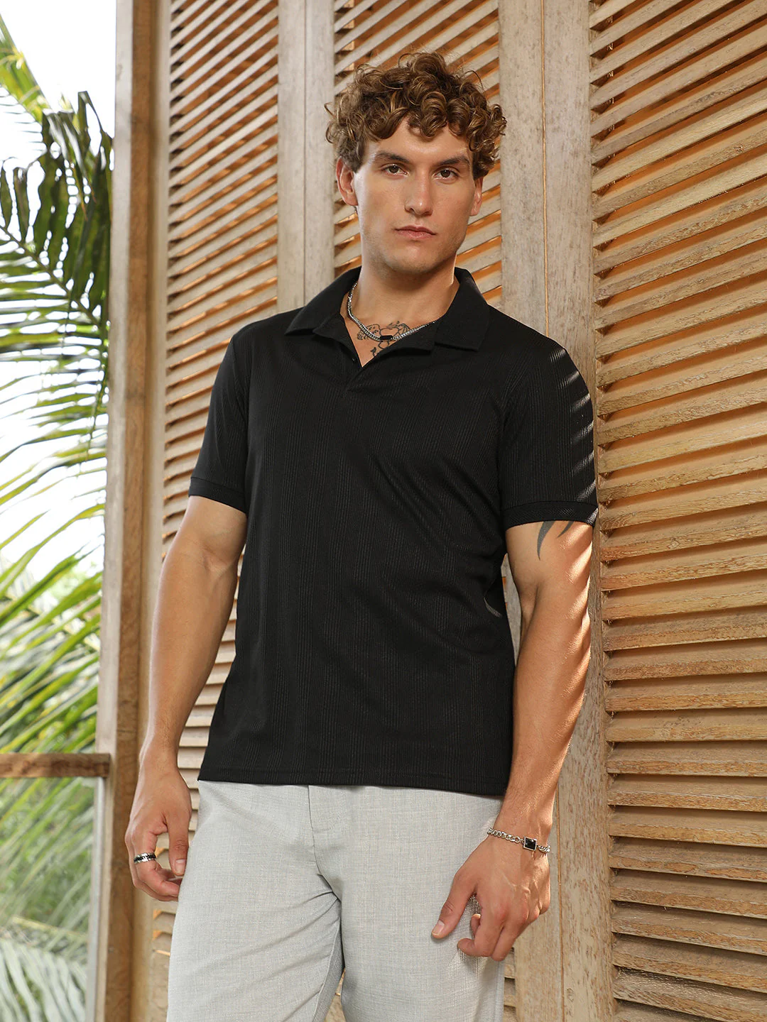 Ribbed -Tactile Polo T-Shirt - Image 3
