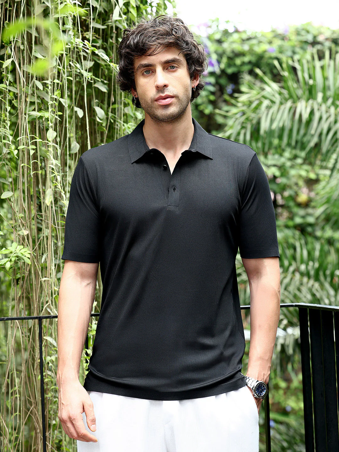 Seamless Ribbed Polo T-Shirt - Image 2