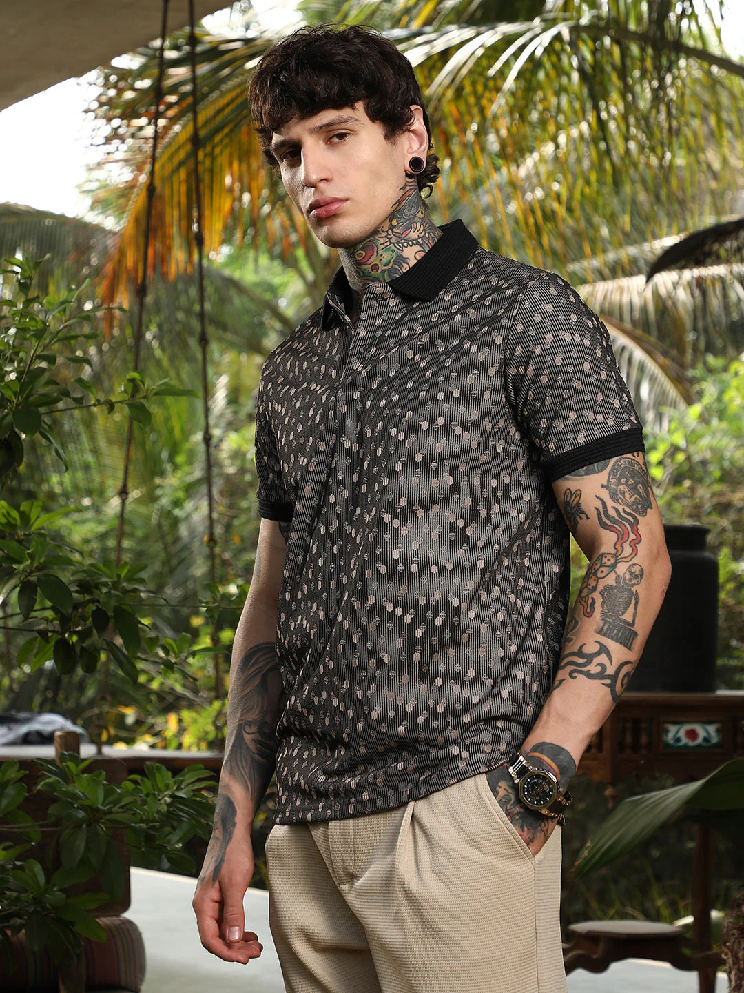 Shadowed-Polka Polo T-Shirt - Image 3