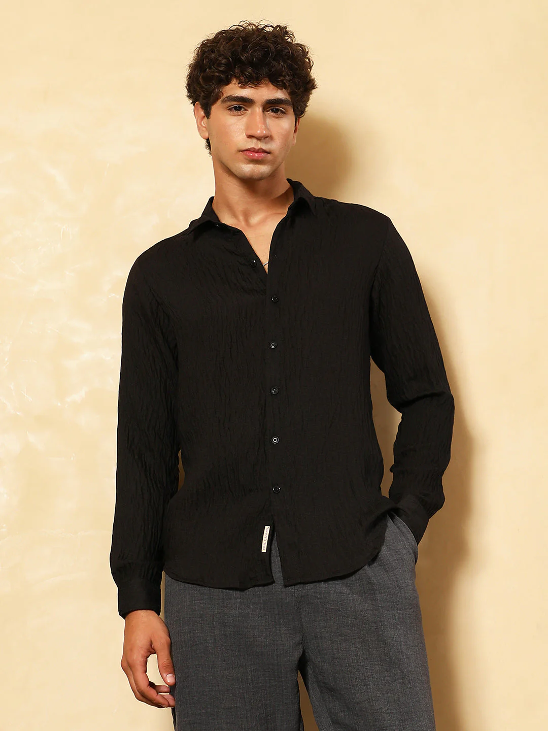 Solid Creased-Tactile Shirt - Image 2