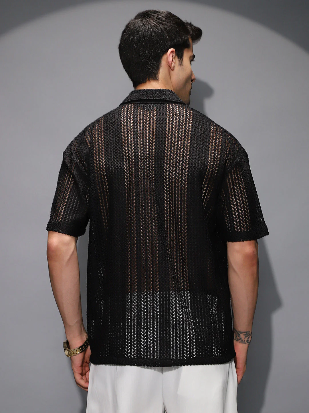 Solid Open-Knit Resort Shirt - Image 4