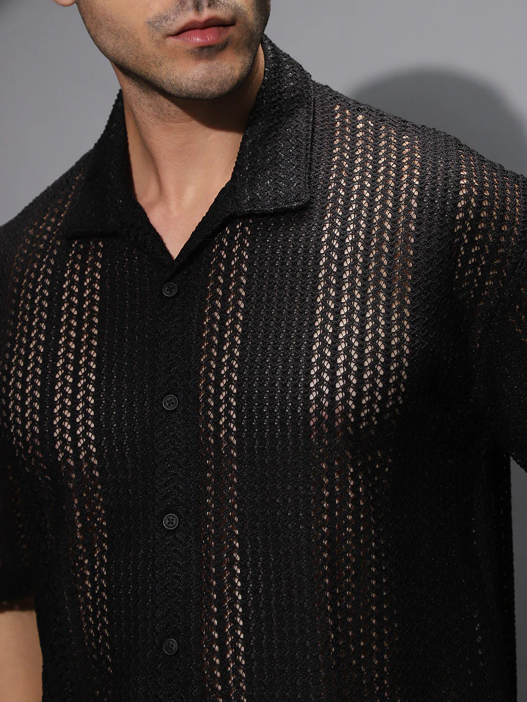 Solid Open-Knit Resort Shirt - Image 7