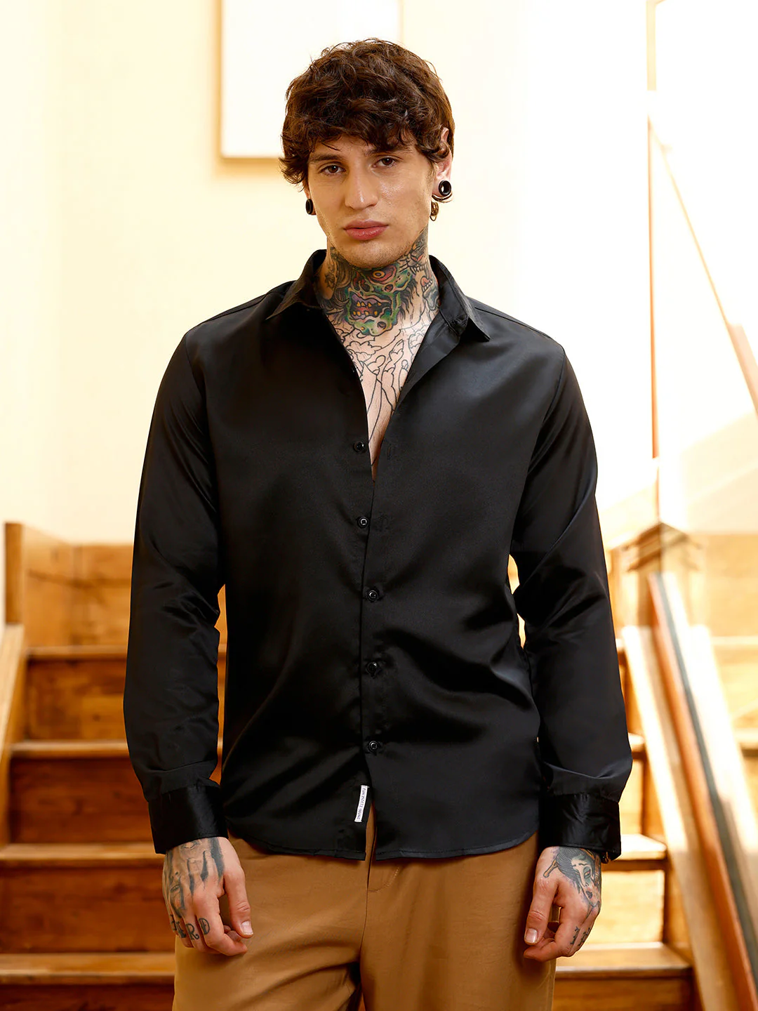 Solid-Satin Regular Shirt - Image 2