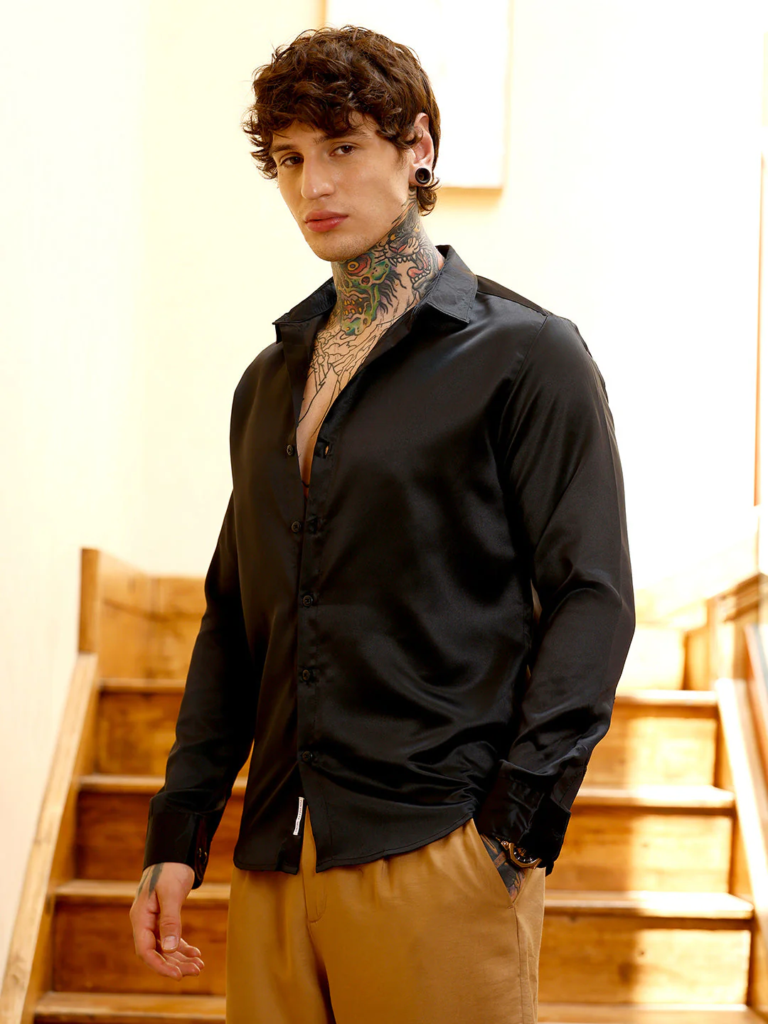 Solid-Satin Regular Shirt - Image 3