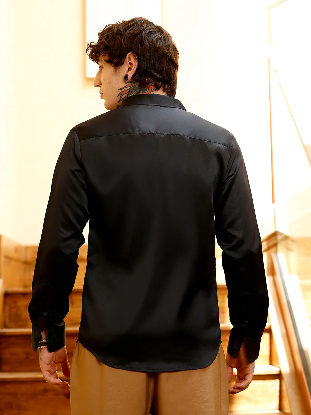 Solid-Satin Regular Shirt - Image 4