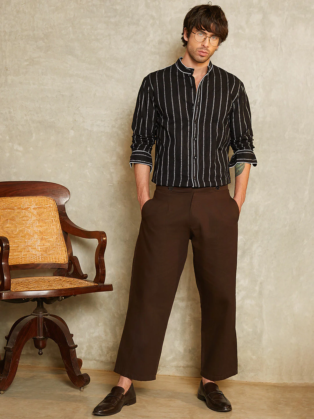 Striped-Jacquard Mandarin Shirt - Image 6