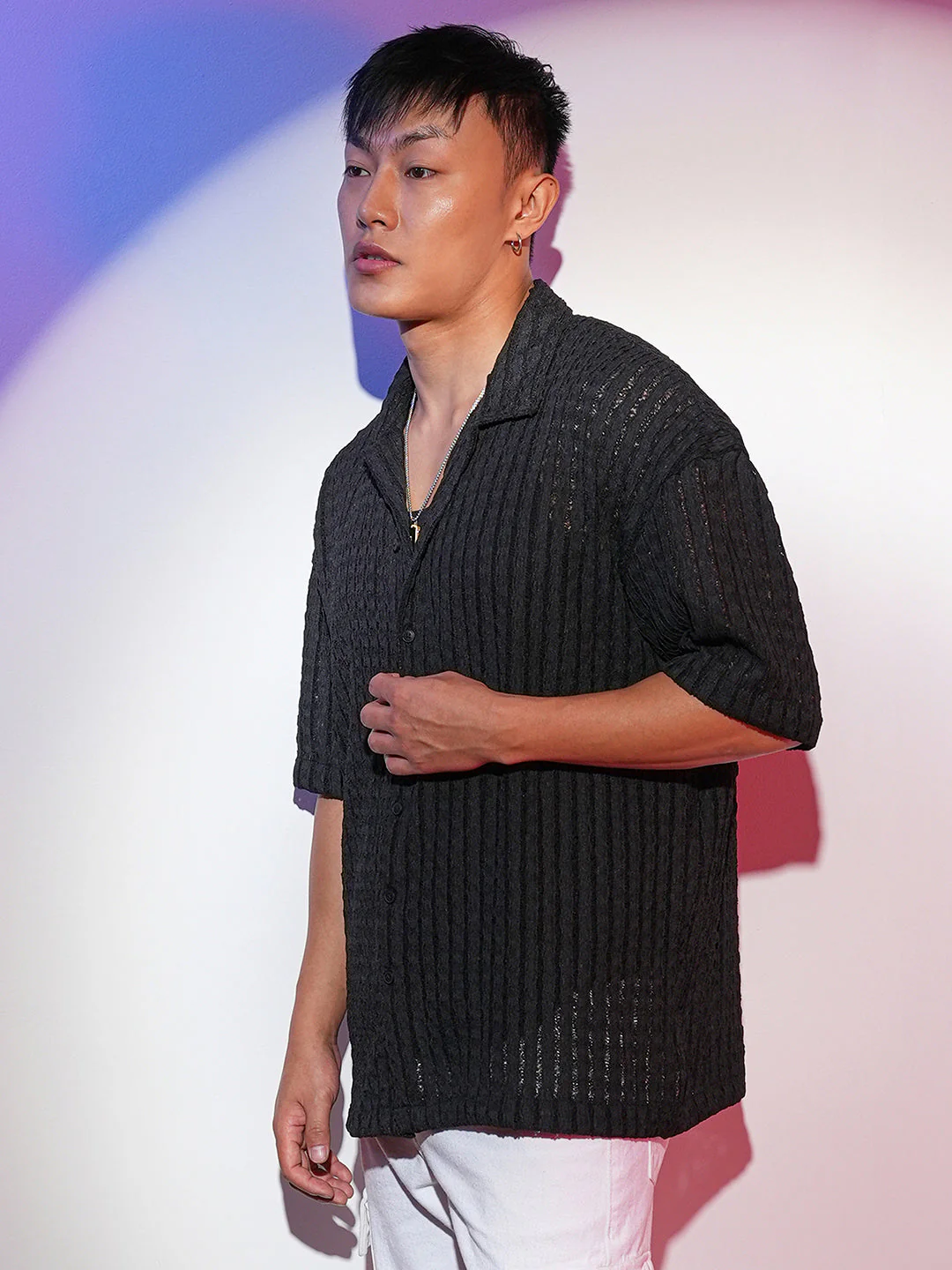 Striped Knit Oversized Shirt - Image 3