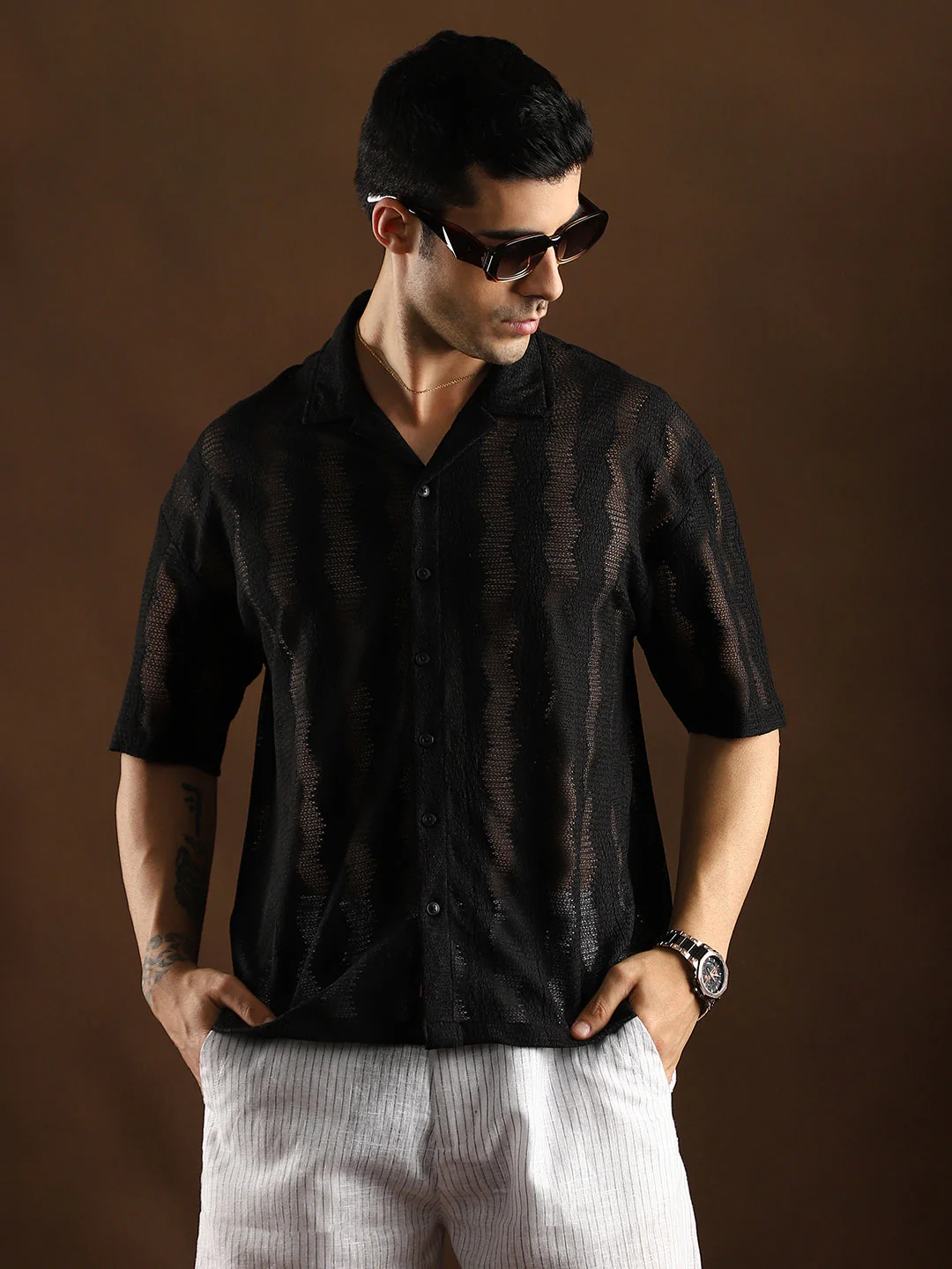 Swirl Open-Knit Resort Shirt