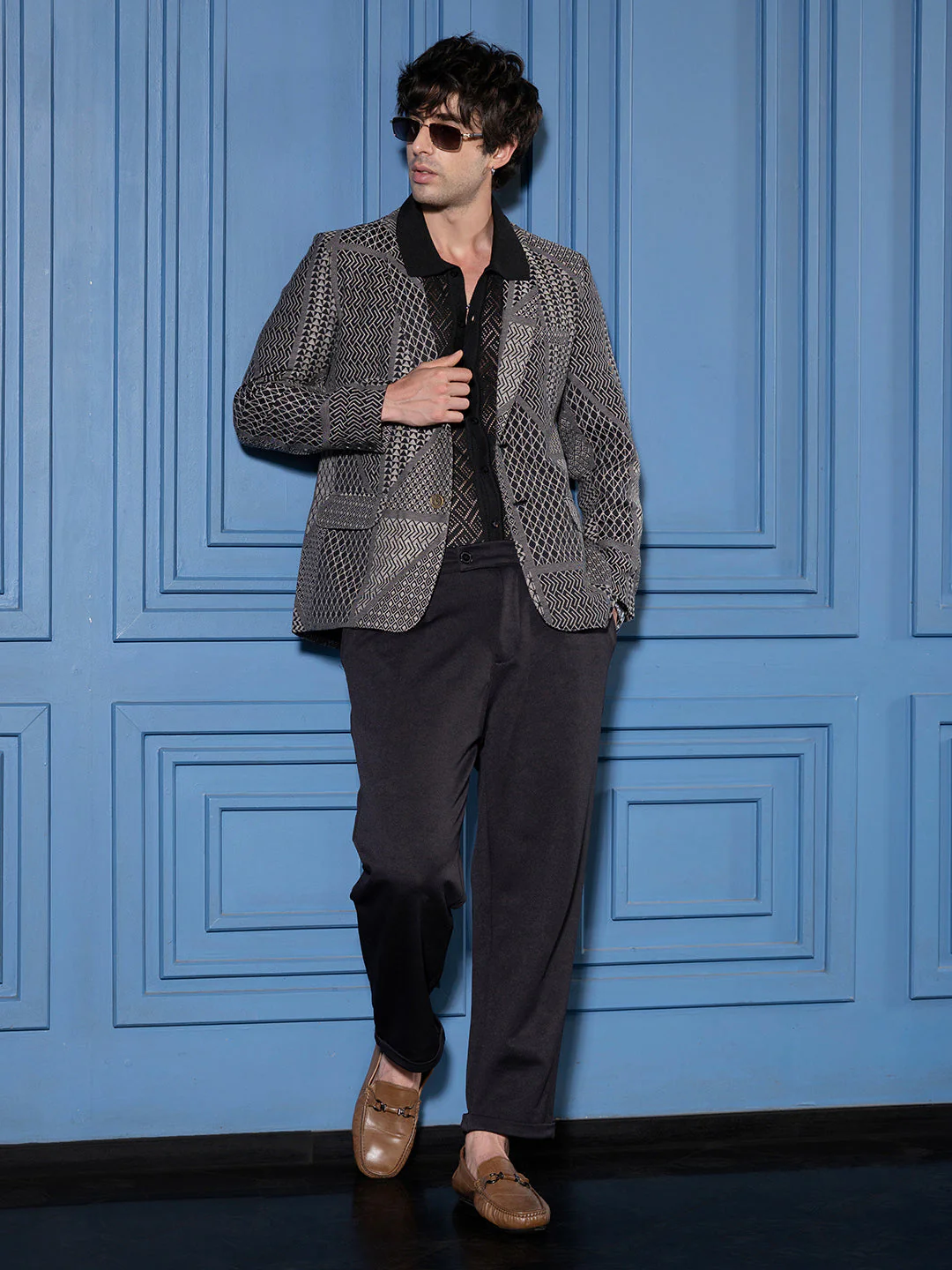 Tailored Geometric-Block Jacquard Blazer - Image 6