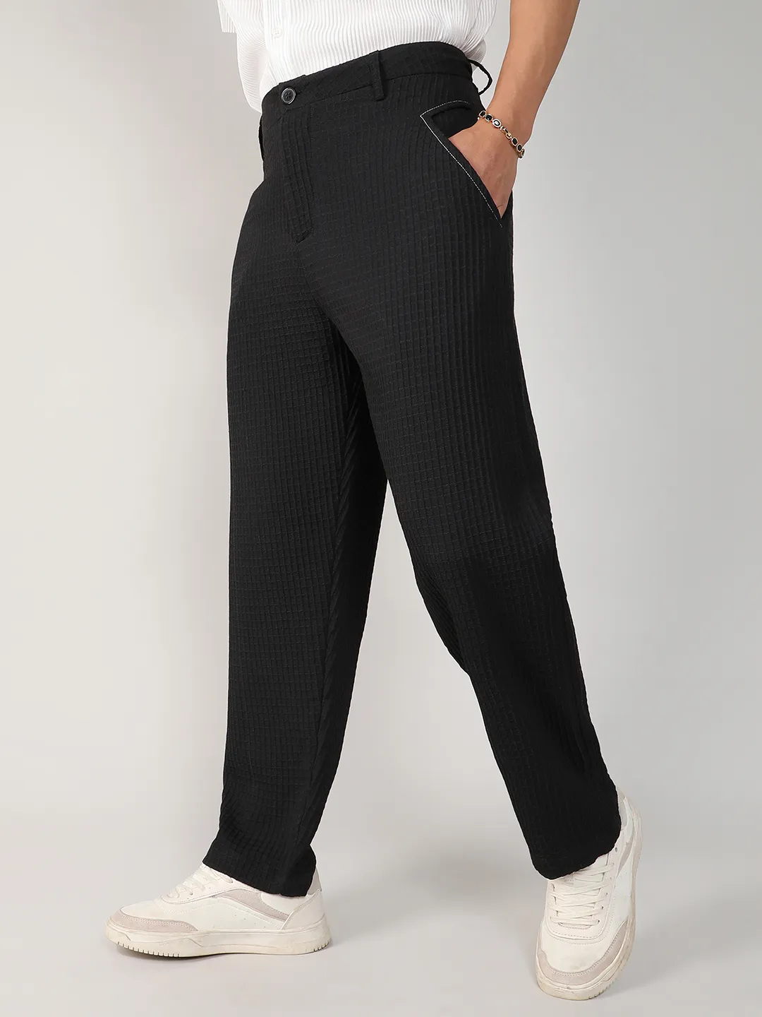 Lightweight - Textured Graph Check Trousers - Image 3