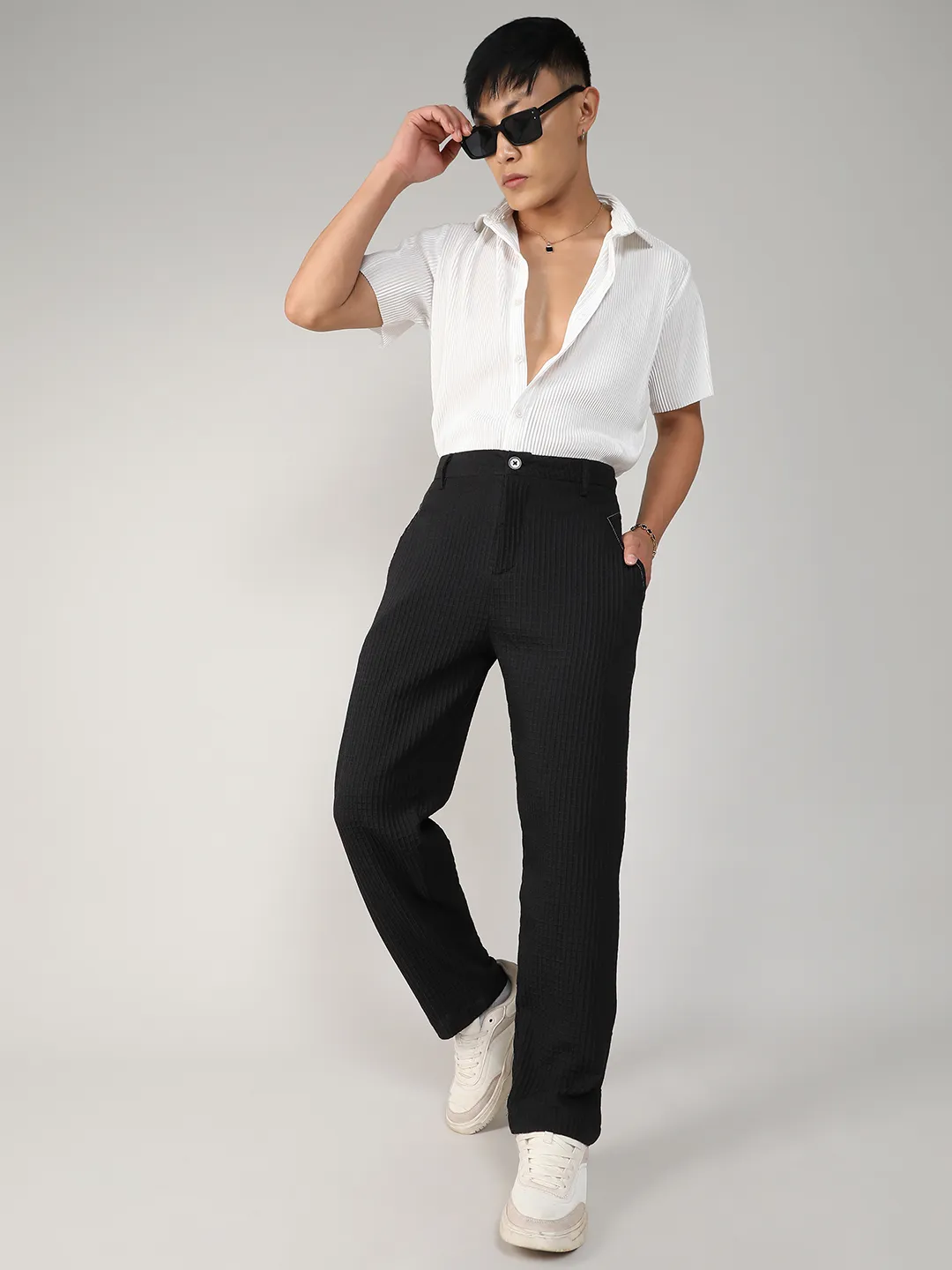 Lightweight - Textured Graph Check Trousers - Image 5