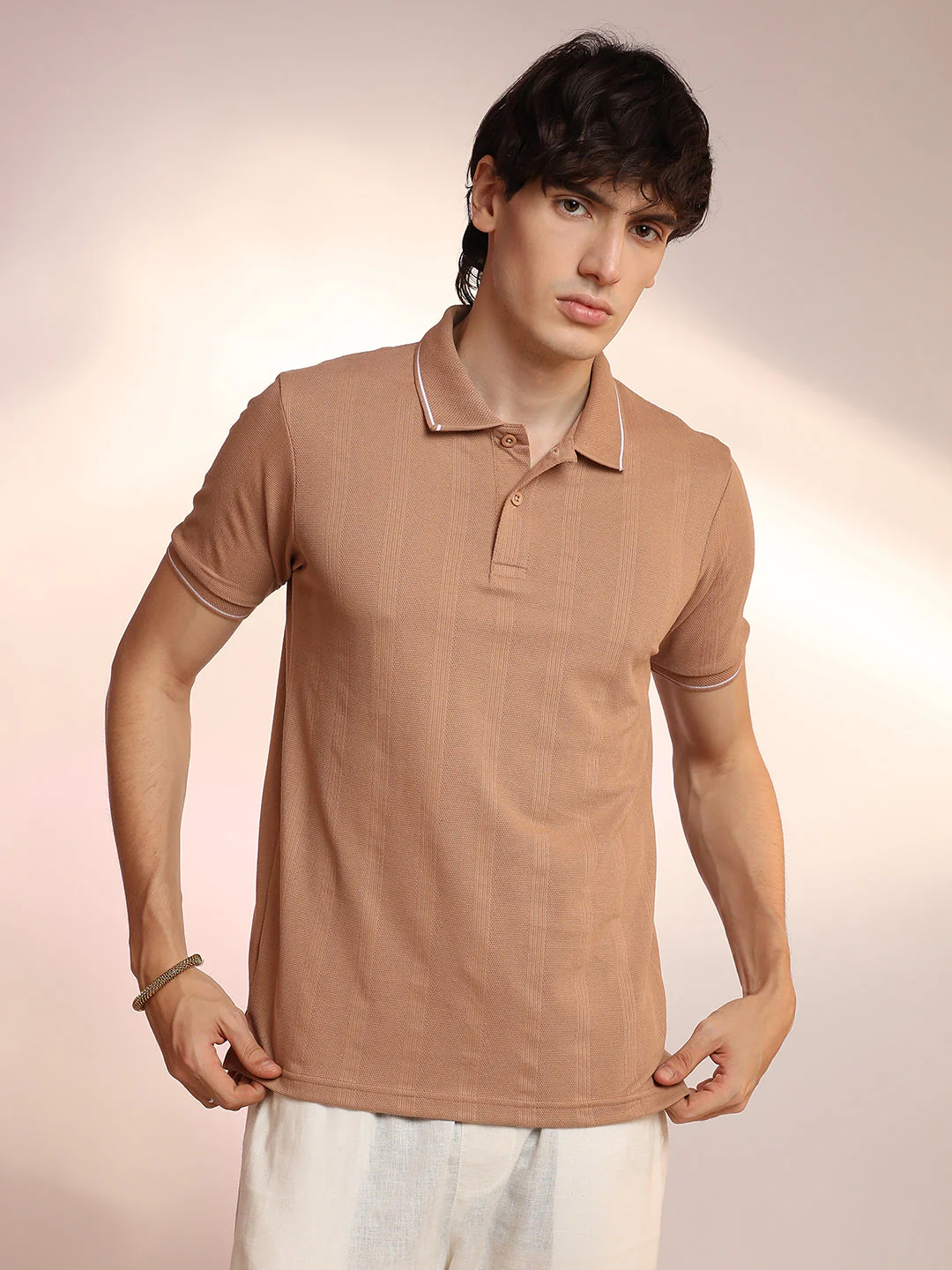 Lined-Knit Polo T-Shirt - Image 2