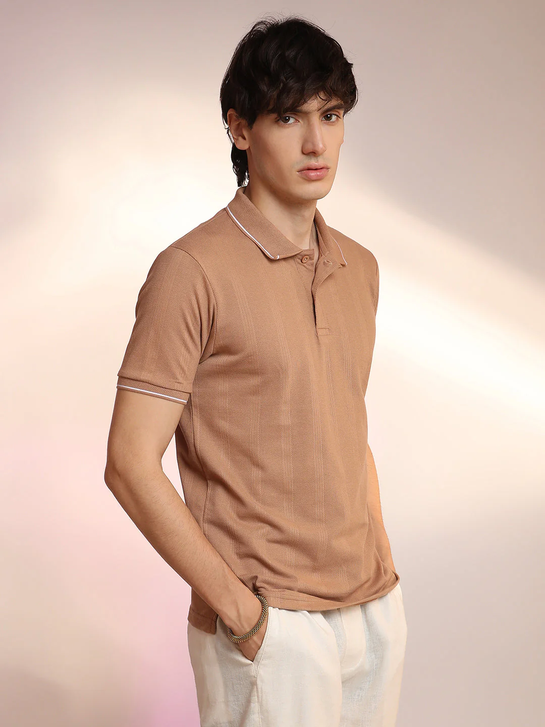 Lined-Knit Polo T-Shirt - Image 3