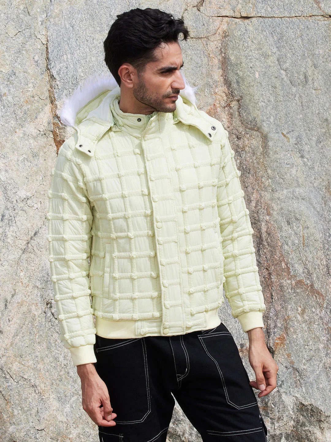 Self-Design Puffer Jacket With Fleece Hood - Image 2