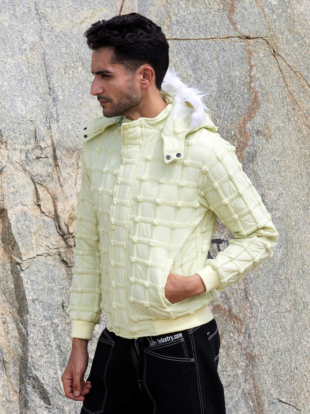 Self-Design Puffer Jacket With Fleece Hood - Image 3