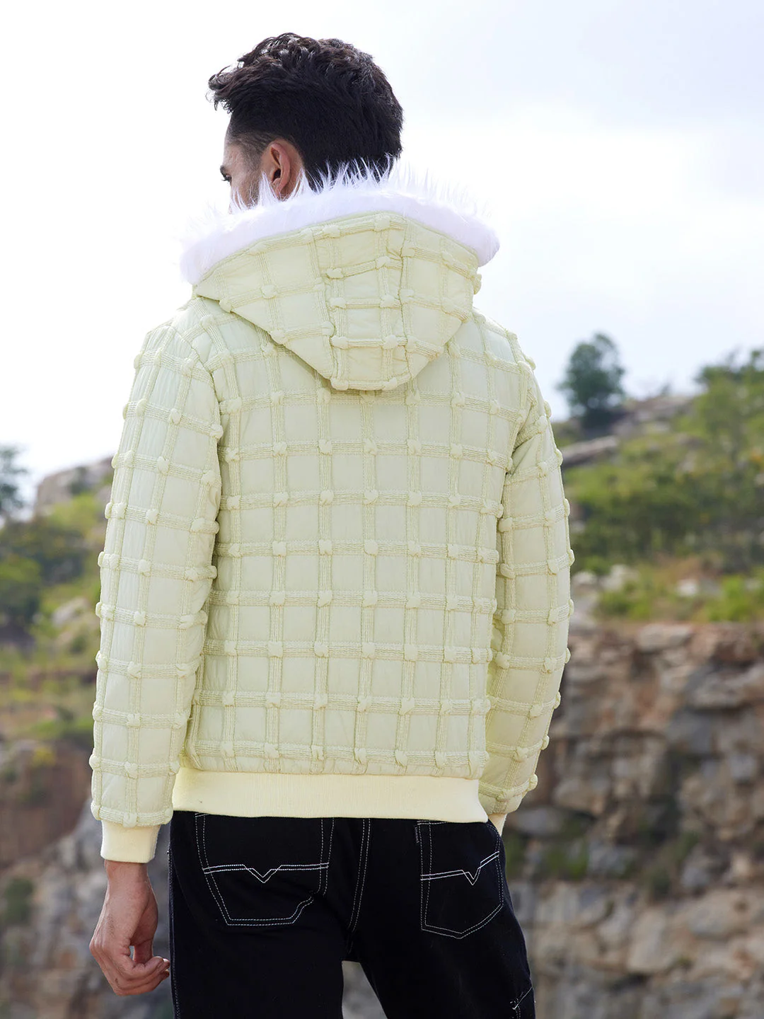 Self-Design Puffer Jacket With Fleece Hood - Image 4