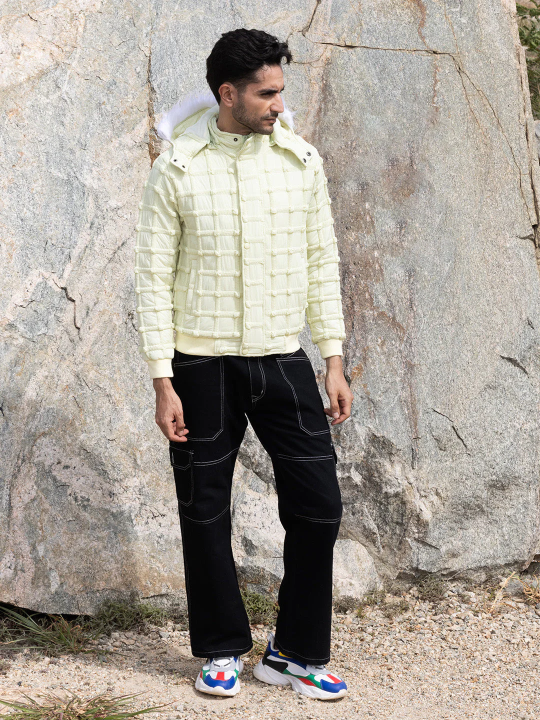 Self-Design Puffer Jacket With Fleece Hood - Image 5