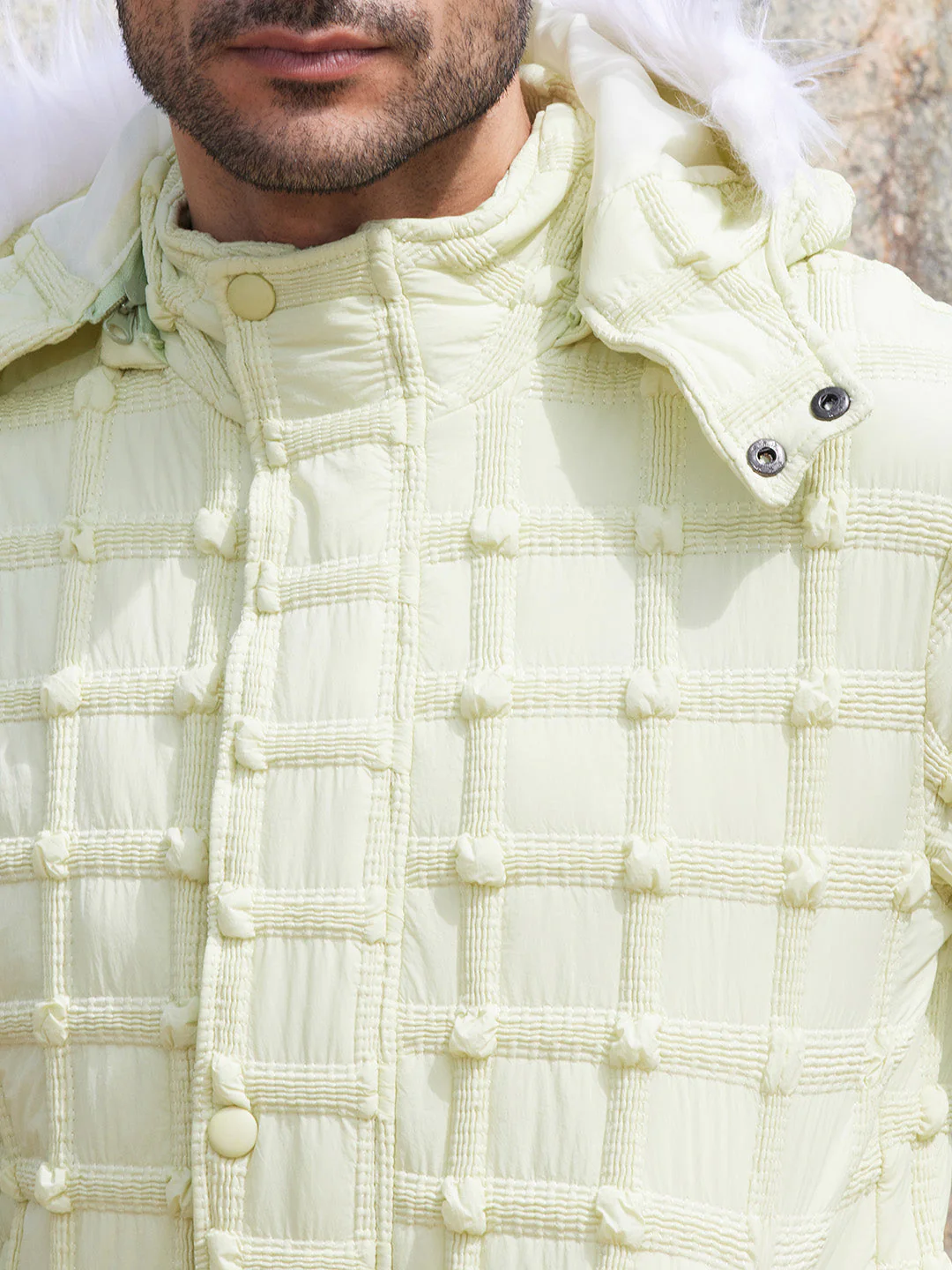 Self-Design Puffer Jacket With Fleece Hood - Image 7