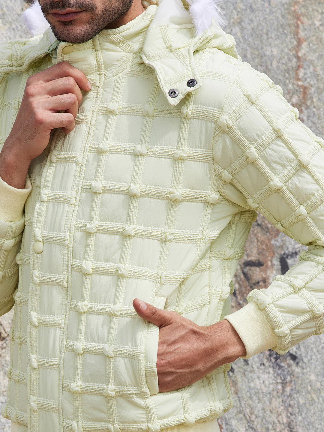 Self-Design Puffer Jacket With Fleece Hood - Image 8