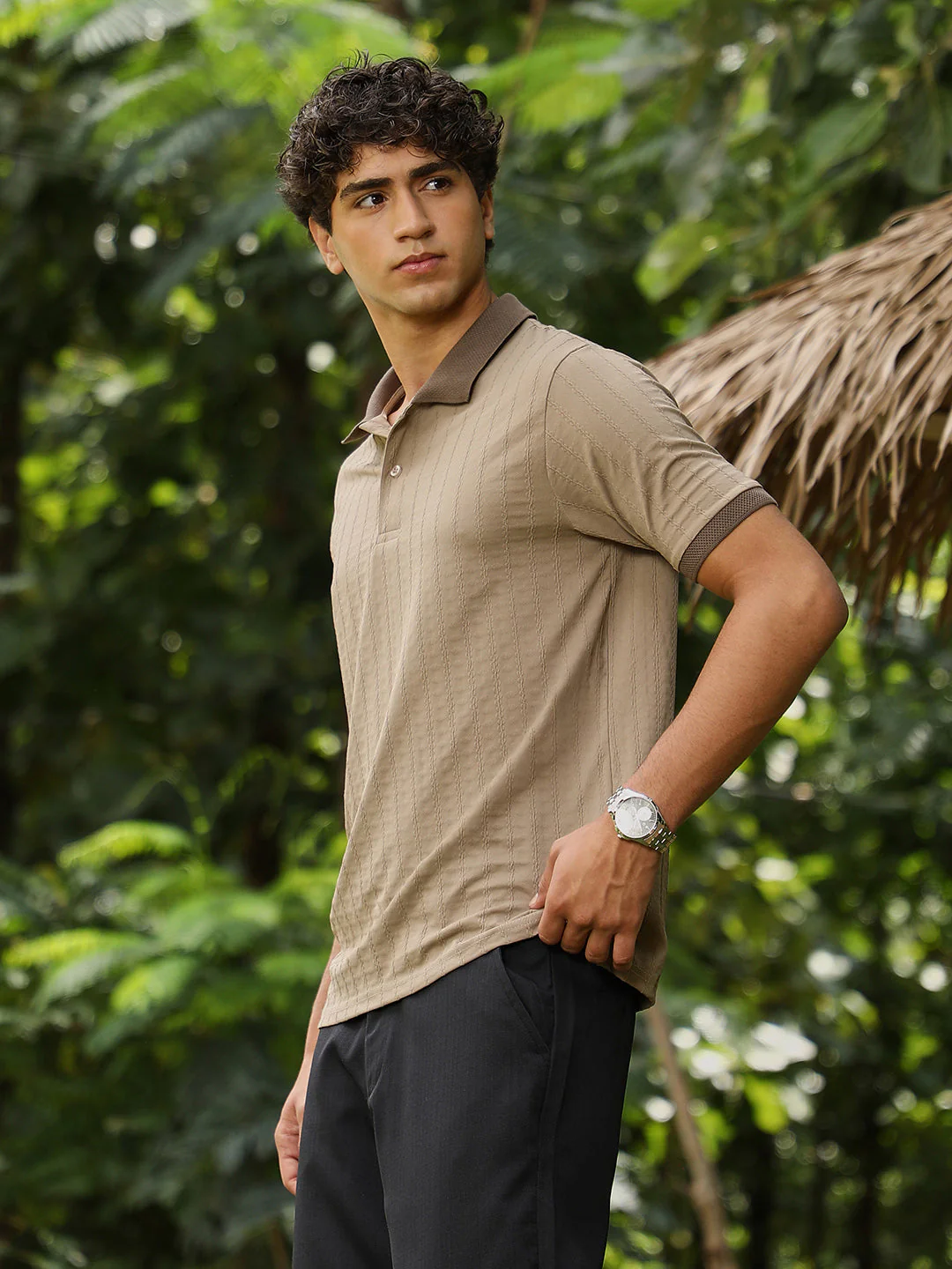 Rope-Lined Textured Polo T-Shirt - Image 3