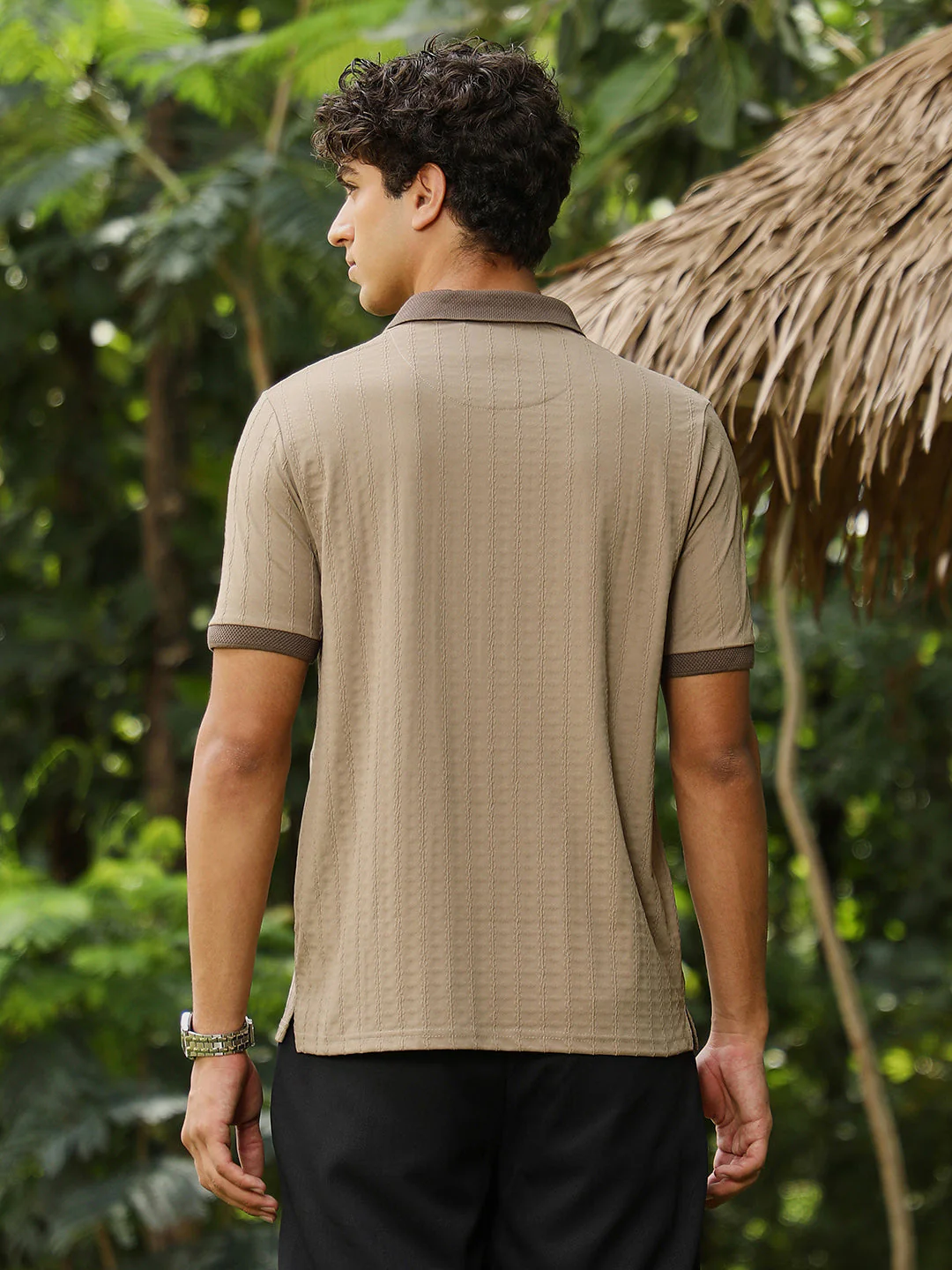 Rope-Lined Textured Polo T-Shirt - Image 4