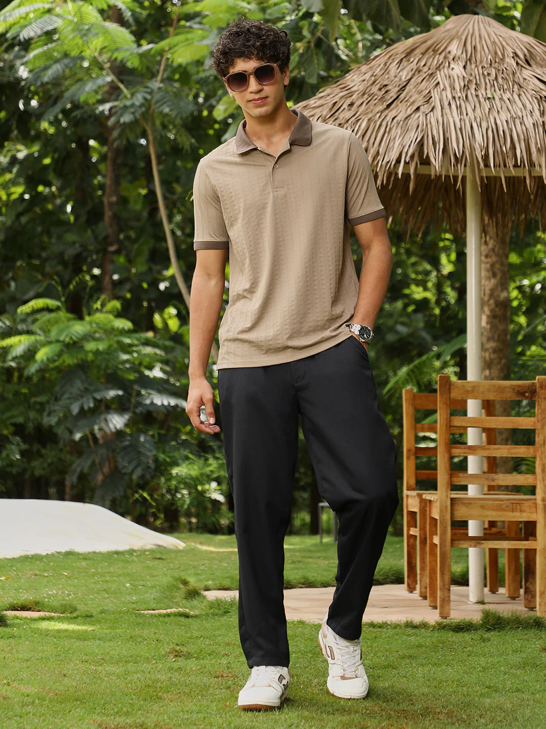 Rope-Lined Textured Polo T-Shirt - Image 6