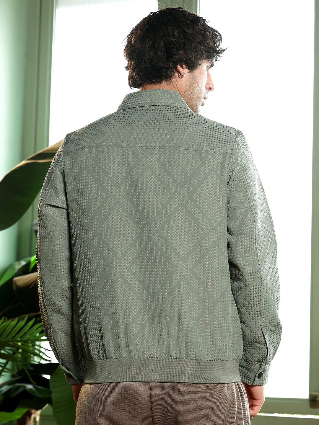 Rhombus-Jacquard Zip-Front Jacket - Image 4