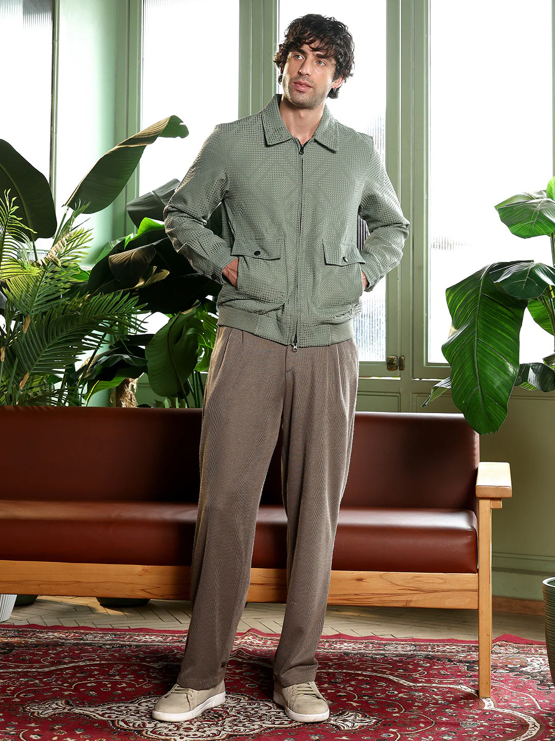 Rhombus-Jacquard Zip-Front Jacket - Image 5